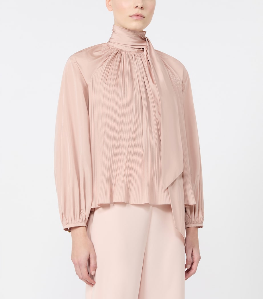 Max Mara Womens Pleated Pussybow Blouse Powder Image 3
