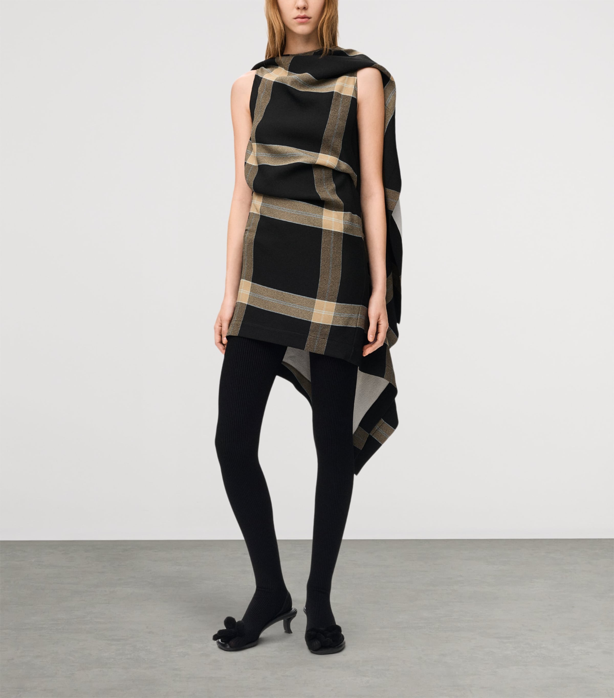 LOEWE Womens Check Asymmetrical Mini Dress Black/beige Image 2