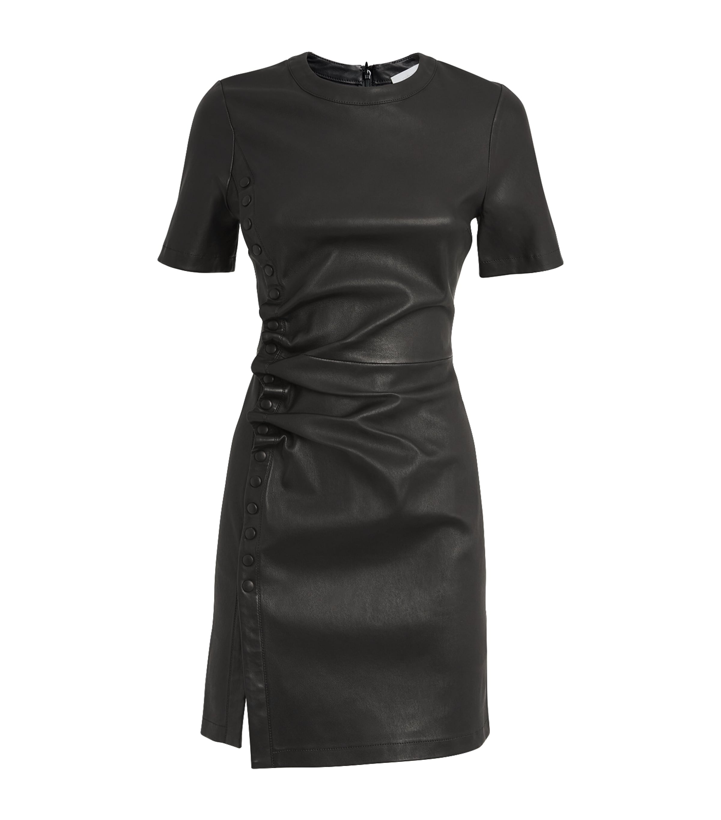 Shop Rabanne Leather Ruched Mini Dress In Black