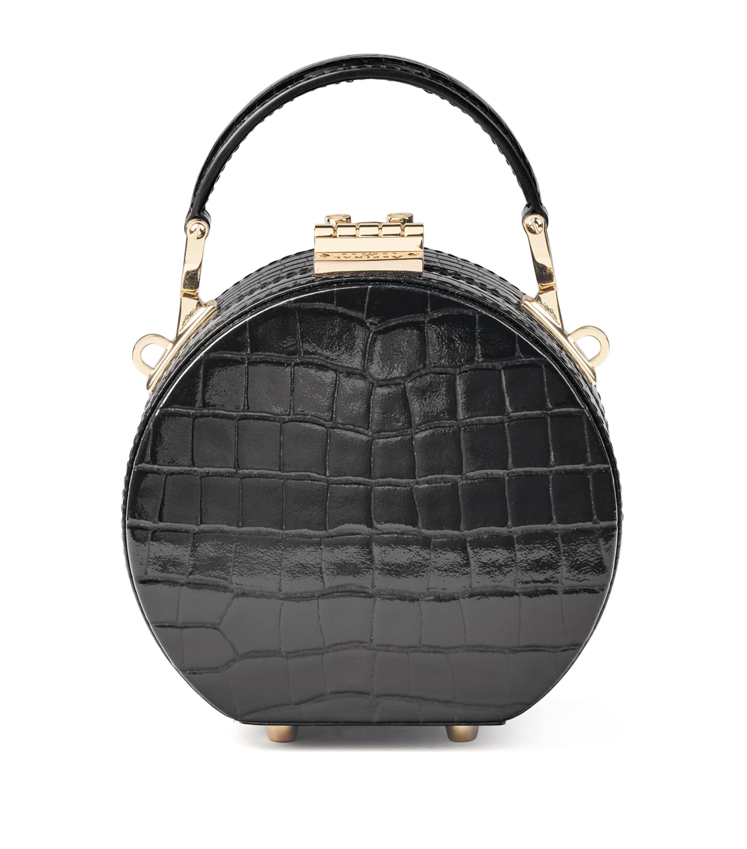 Aspinal Of London Hat Box Crocodile-embossed Tote Bag In Black