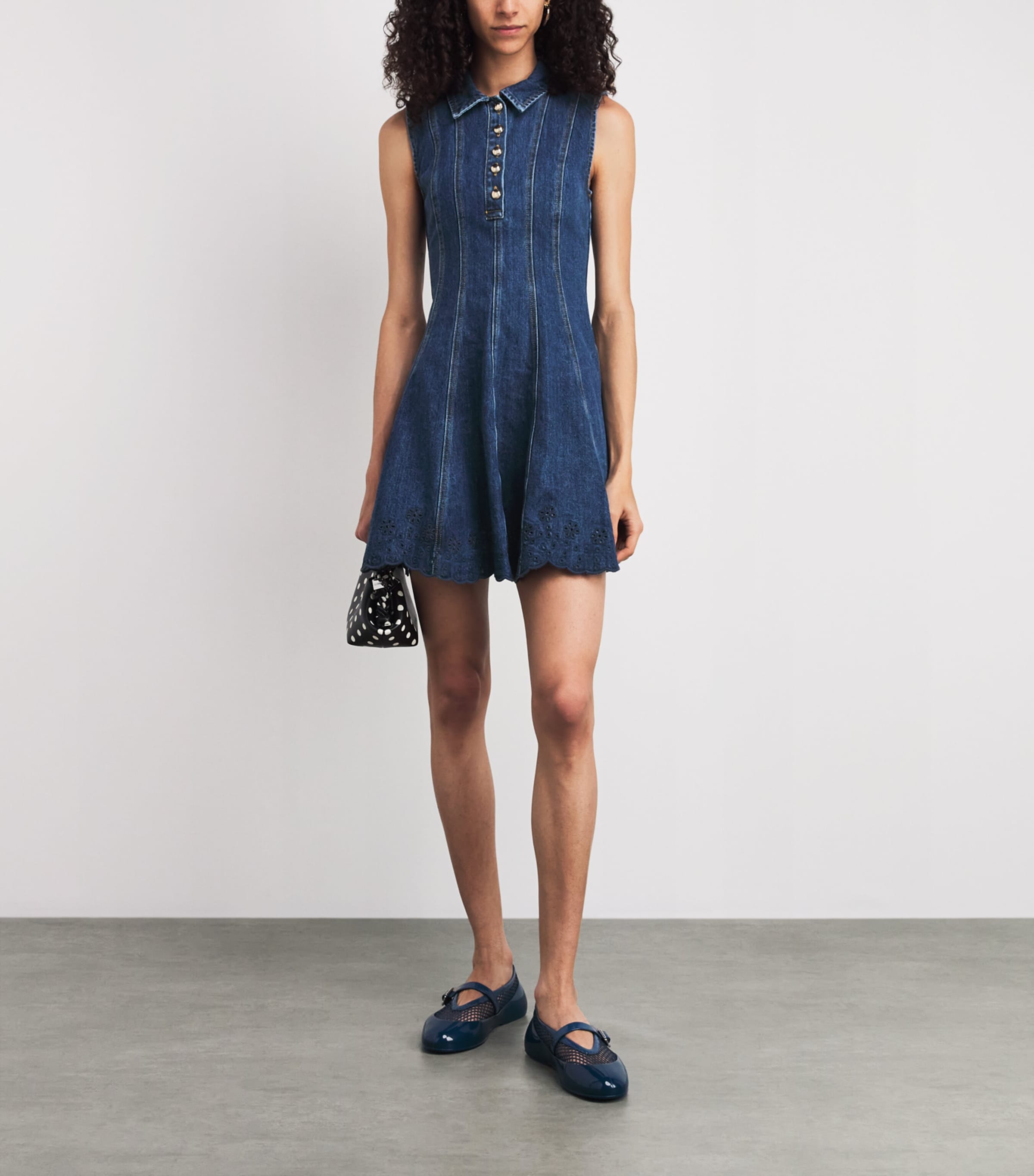 Self-Portrait Womens Denim Flared Mini Dress Blue Image 2