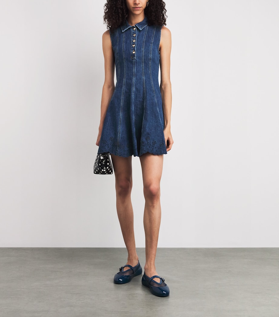 Self-Portrait Womens Denim Flared Mini Dress Blue Image 2