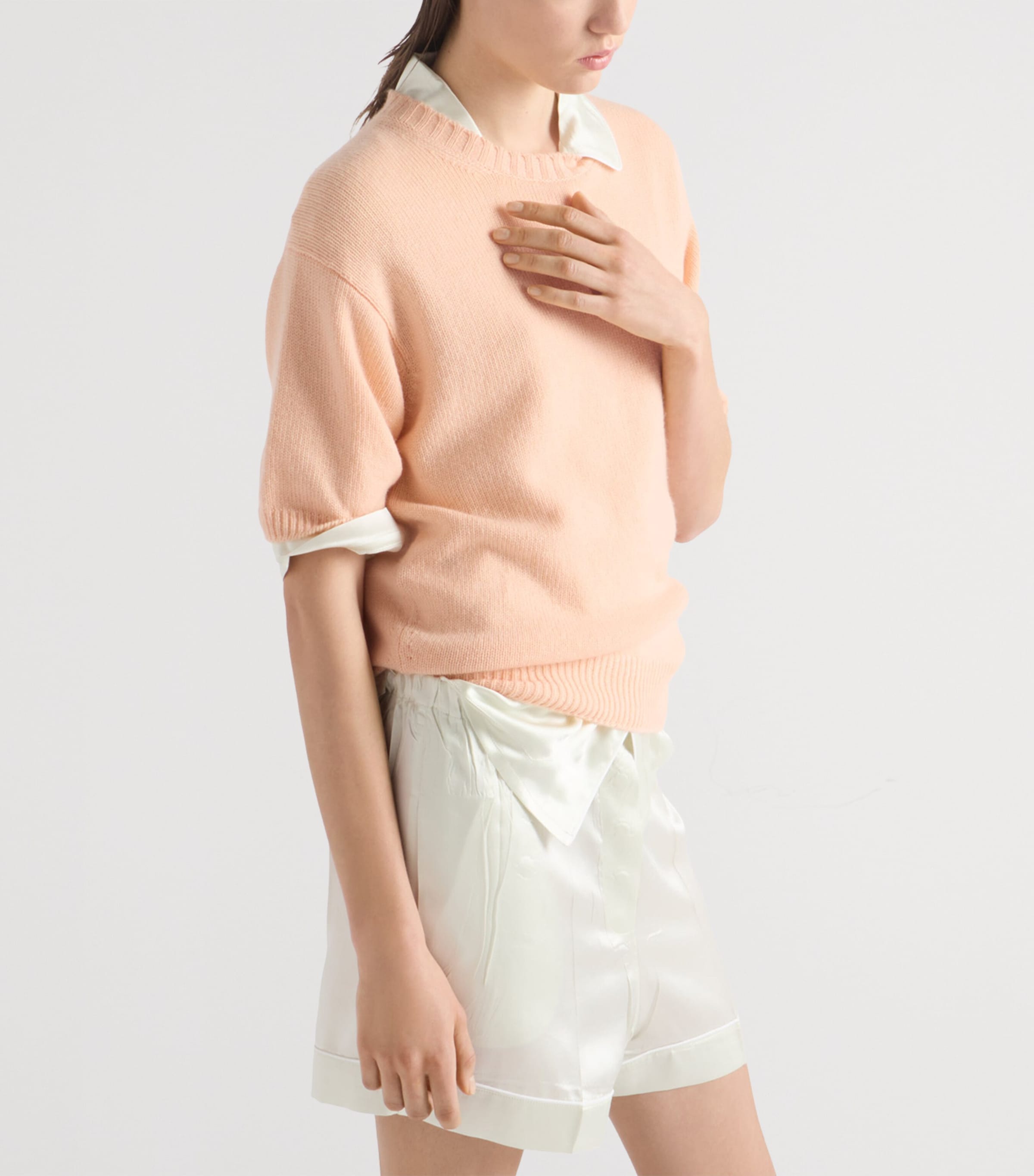 Wool-Cashmere Short-Sleeve Sweater F0075 Image 3