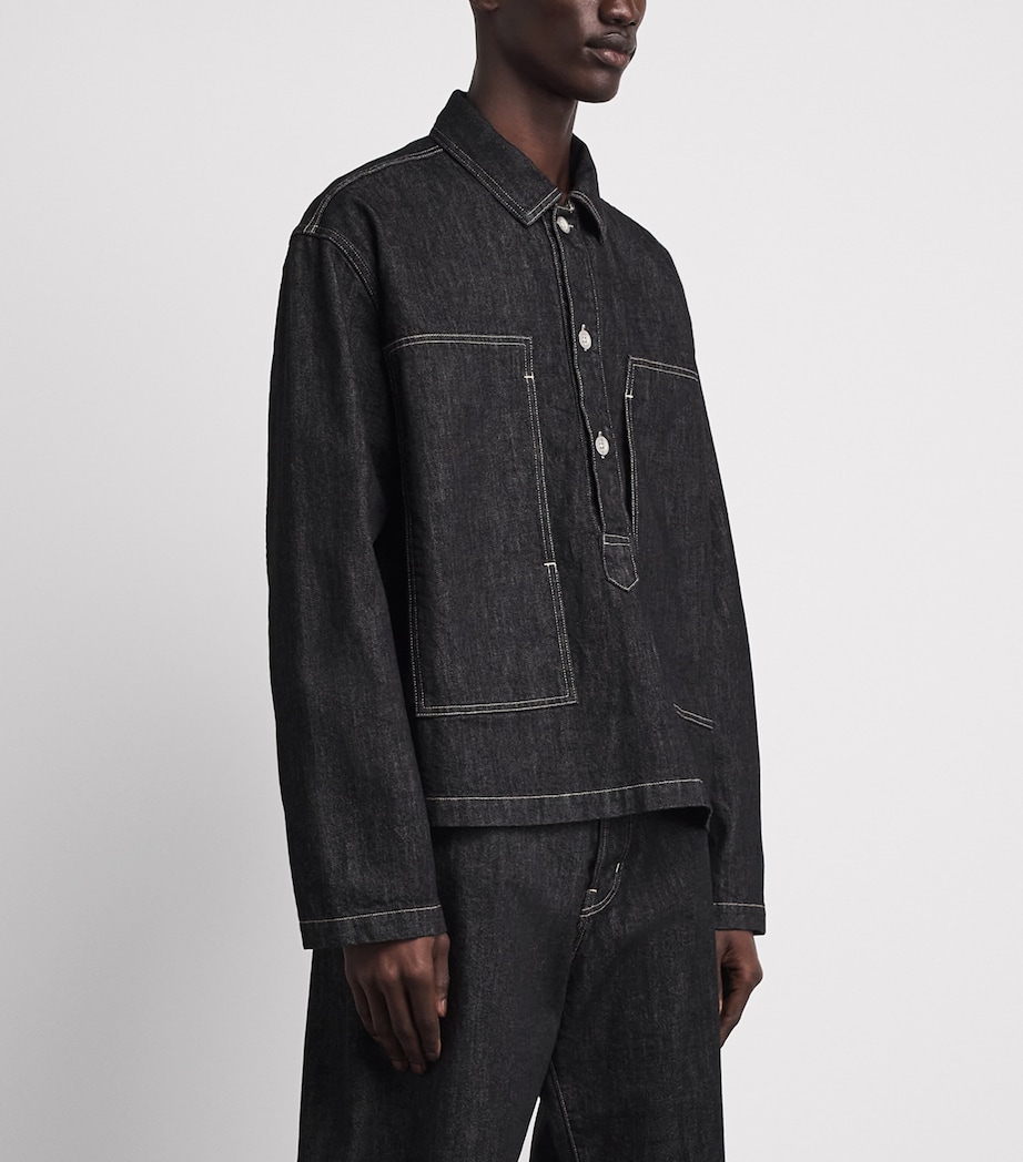 Studio Nicholson Mens Denim Pullover Shirt Black / White Weft Image 4