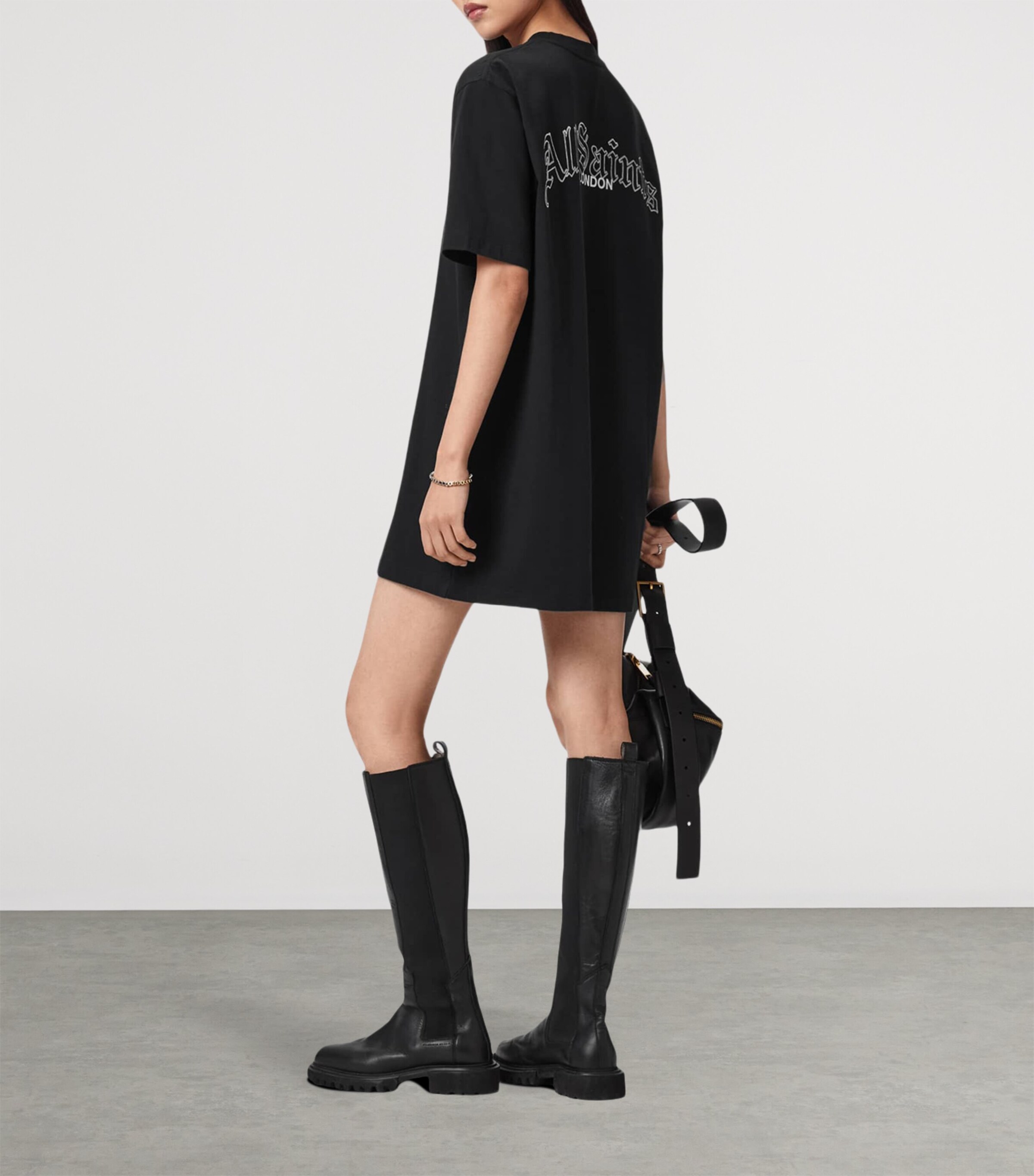 AllSaints Womens Organic Cotton Lisa Mini Dress Washed Black Image 7