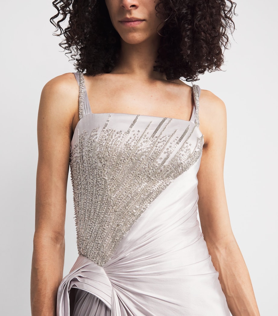 Stretch-Silk Crystal-Embellished Gown SILVER ASH Image 6