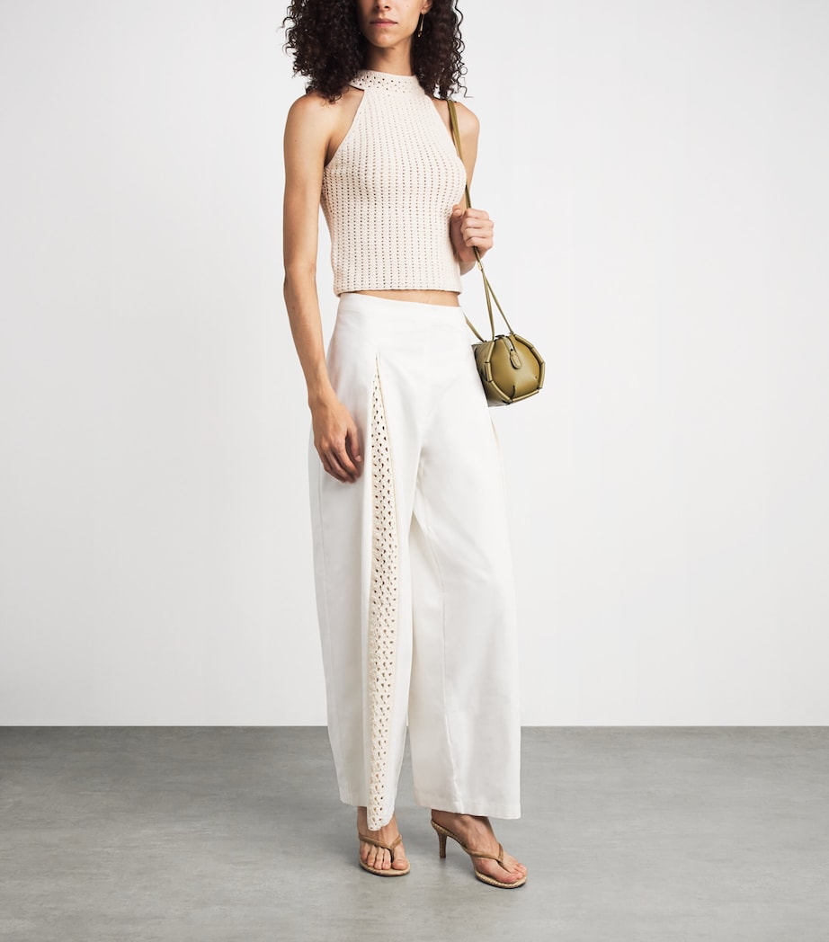 ESCVDO Womens Crochet Reflejo Halter Top Ivory Image 2