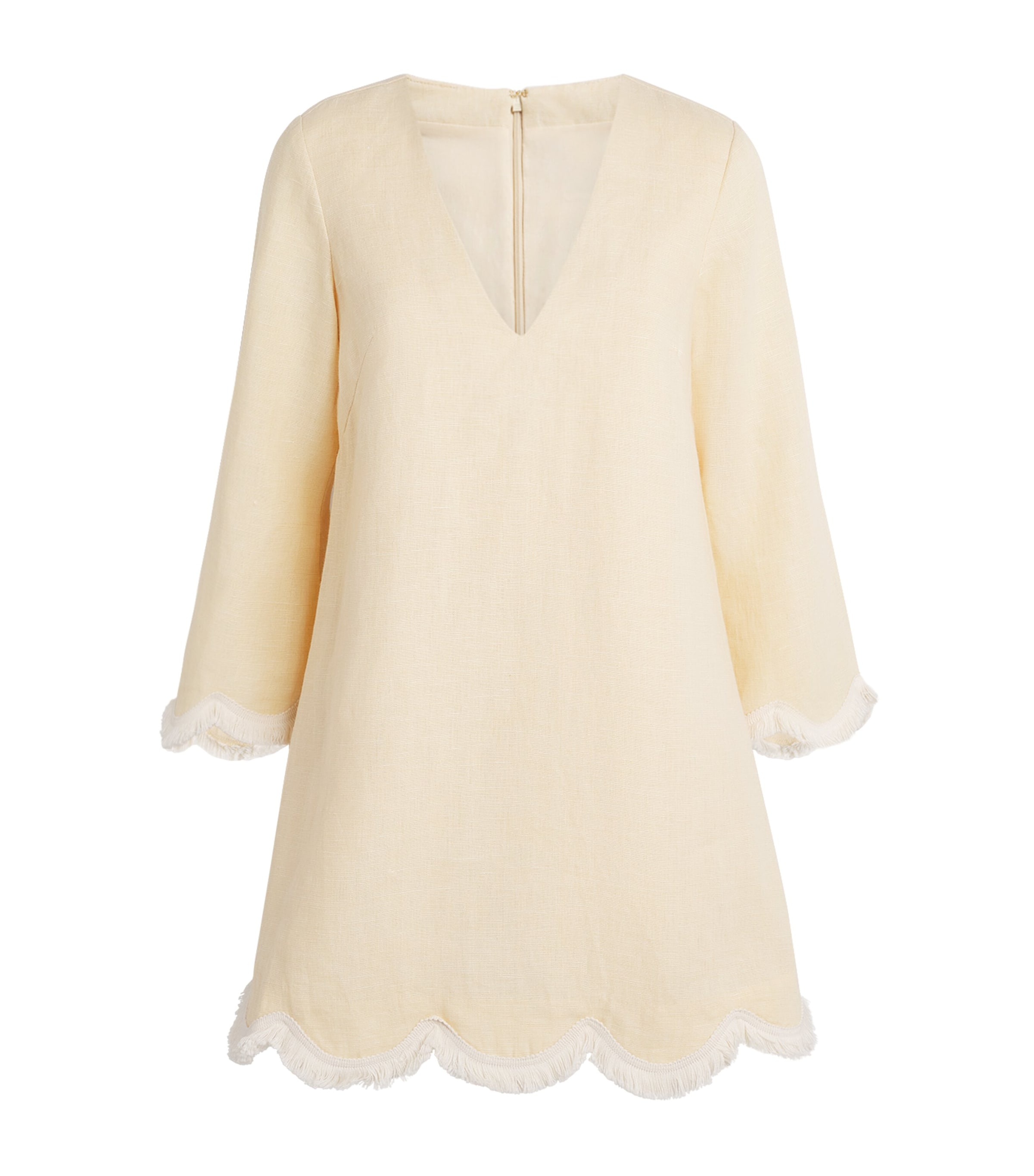 Posse Essie Fringed Linen Mini Kaftan In Neutral