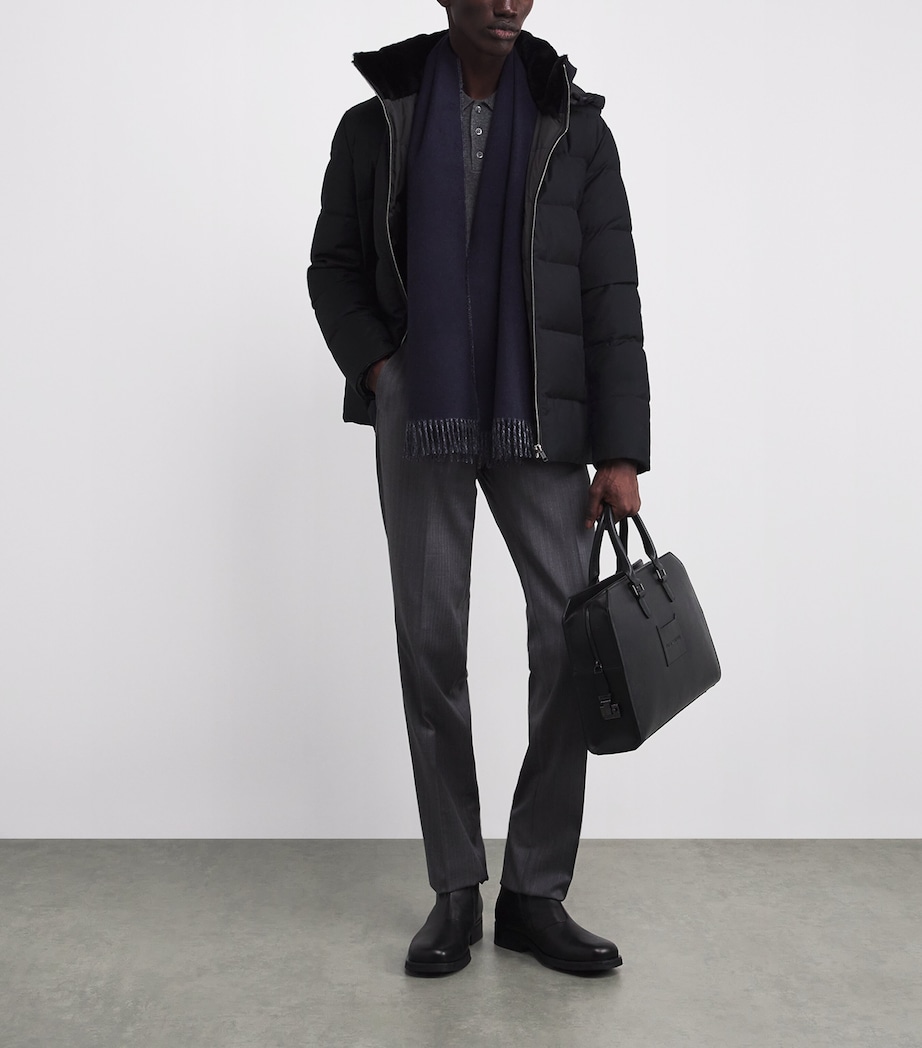 Wool-Silk Green Storm System Mink-Trim Puffer Jacket B2335 NAVY/NOIR Image 2