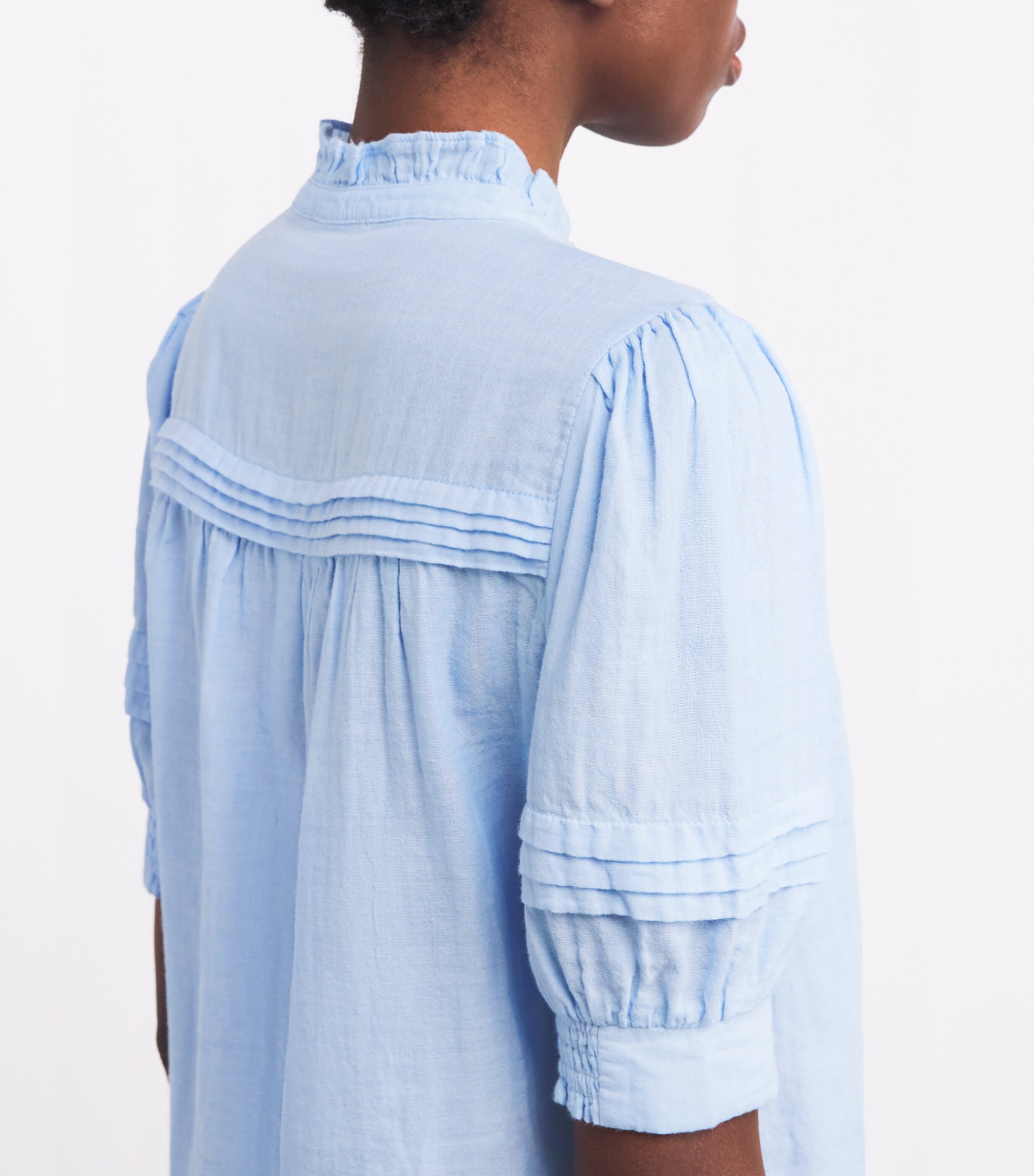 Cotton Frill-Trim Blouse CLOUD CHAMBRAY BLUE Image 6