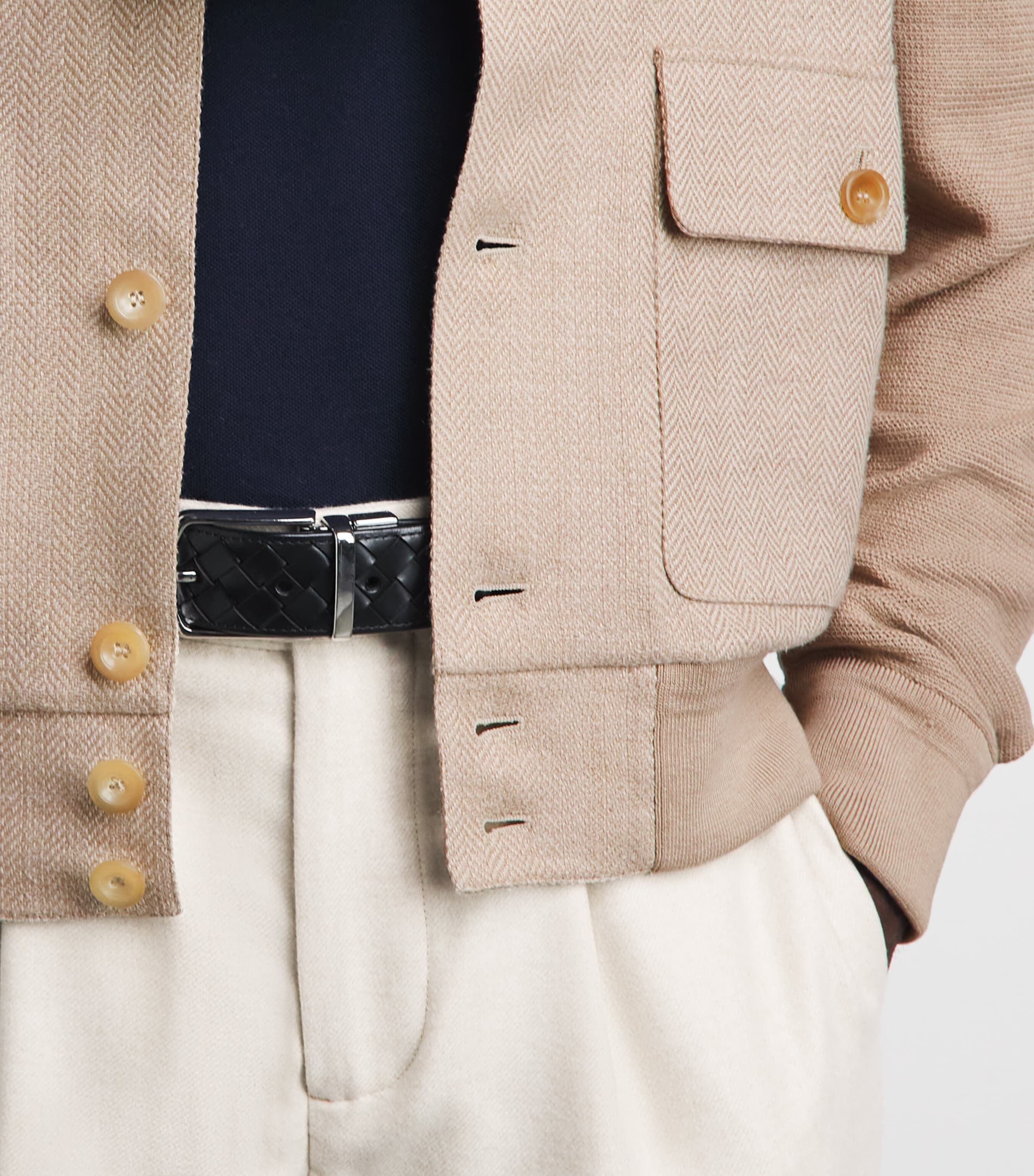 Ralph Lauren Purple Label Mens Silk-Cotton Herringbone Hybrid Jacket Champagne Multi Image 3