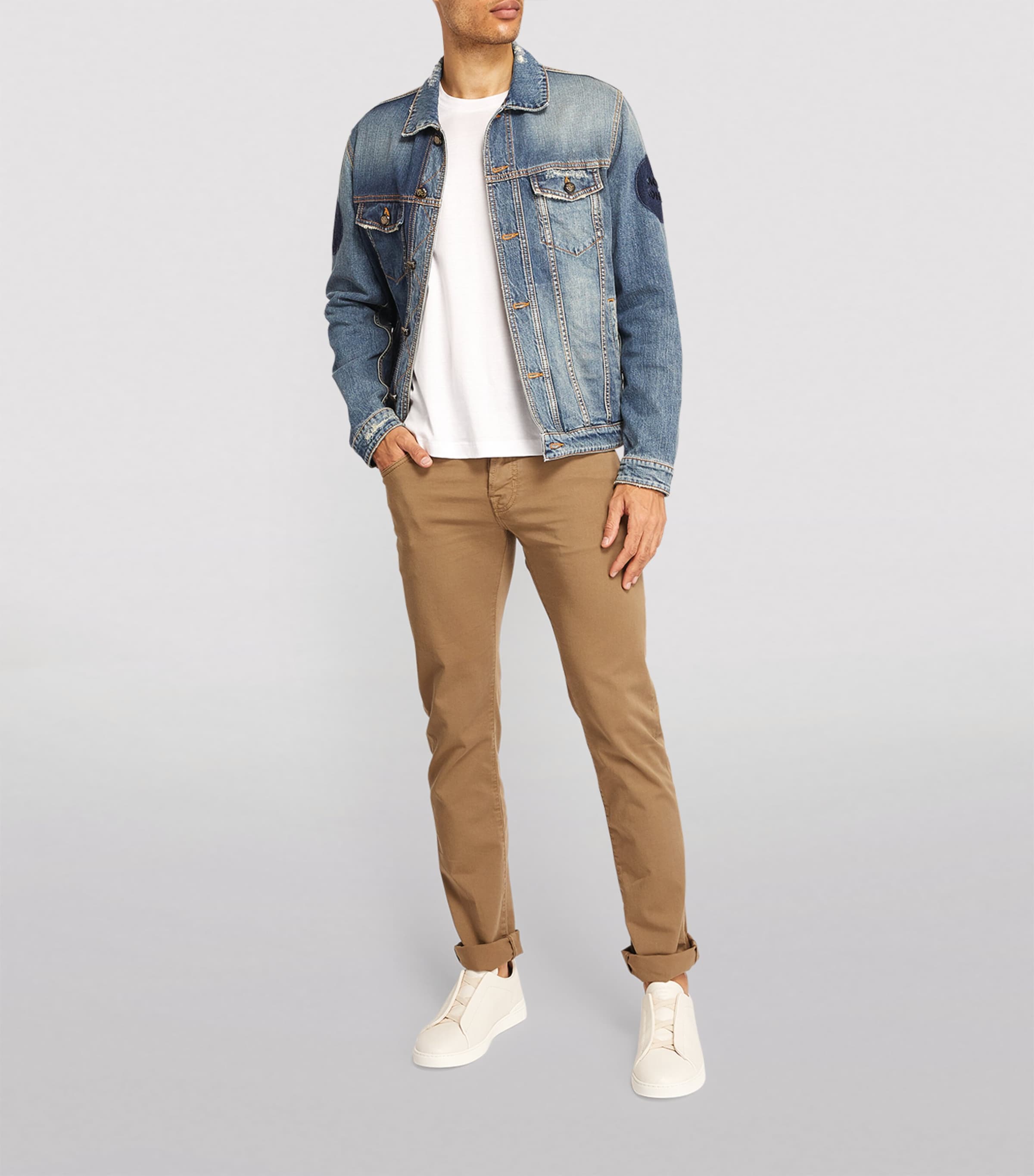 Cotton-Rich Slim Trousers D89-BROWN Image 2