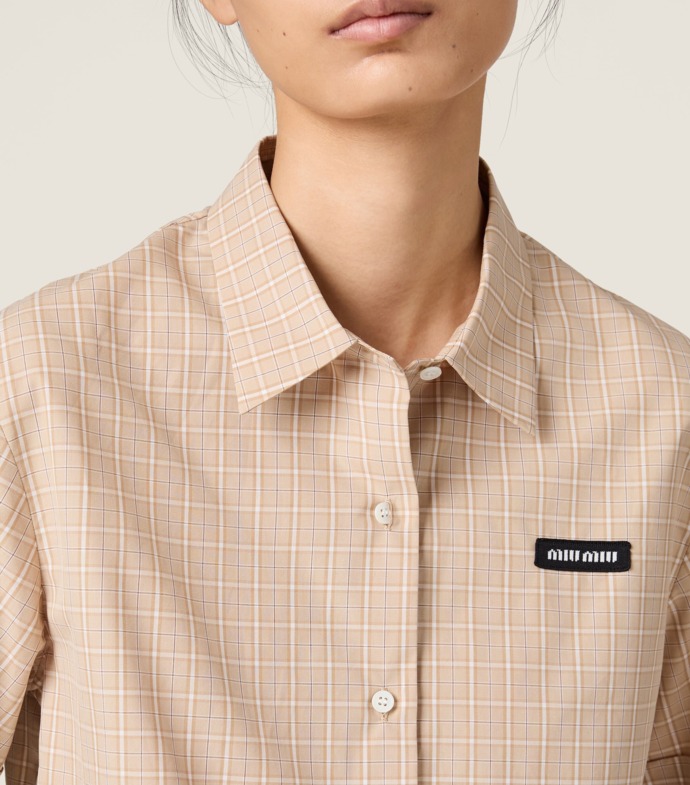 Miu Miu Womens Cotton Poplin Check Oversized Shirt Image 4