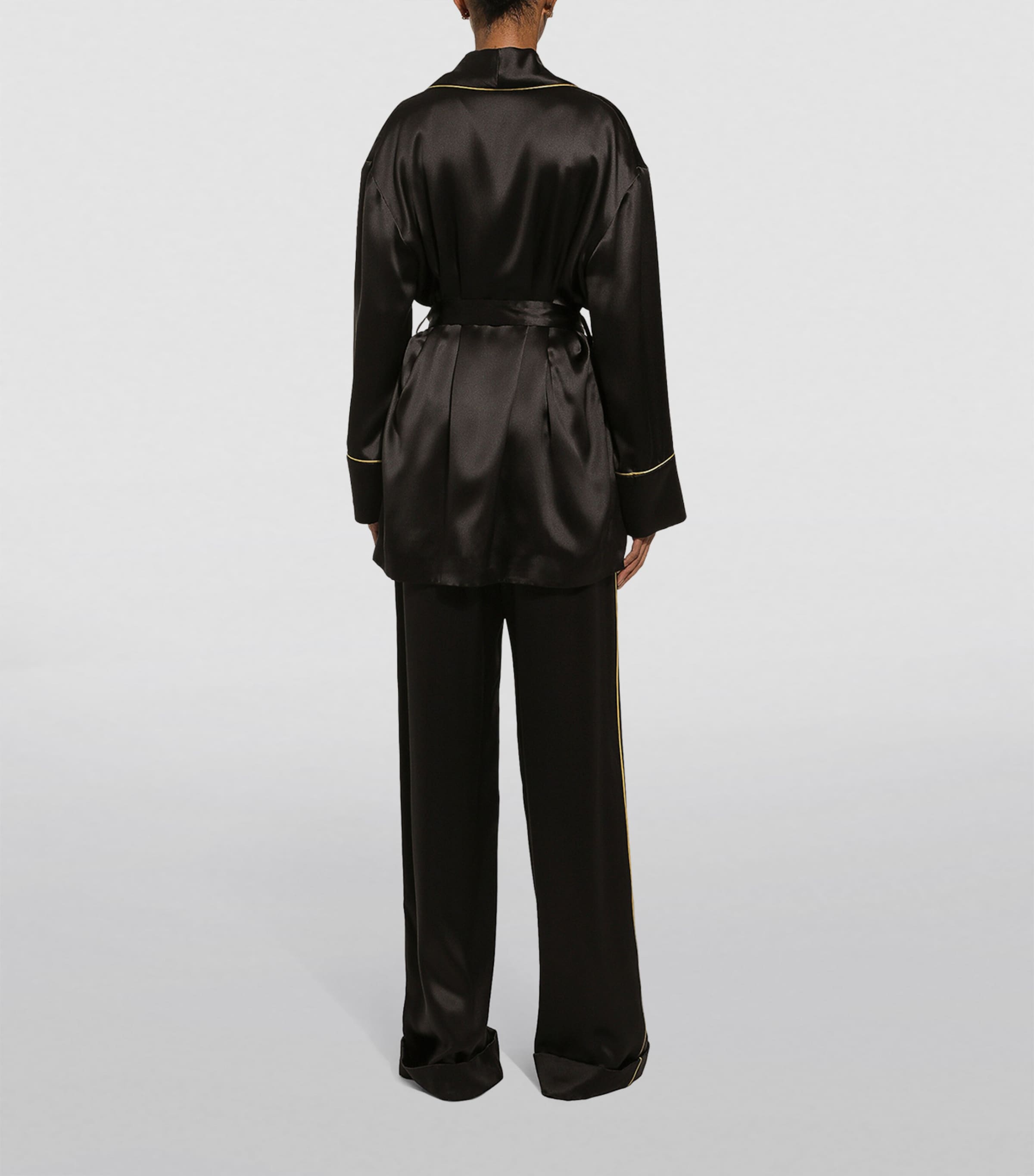 Silk Satin Wide-Leg Trousers N0000-BLACK Image 5