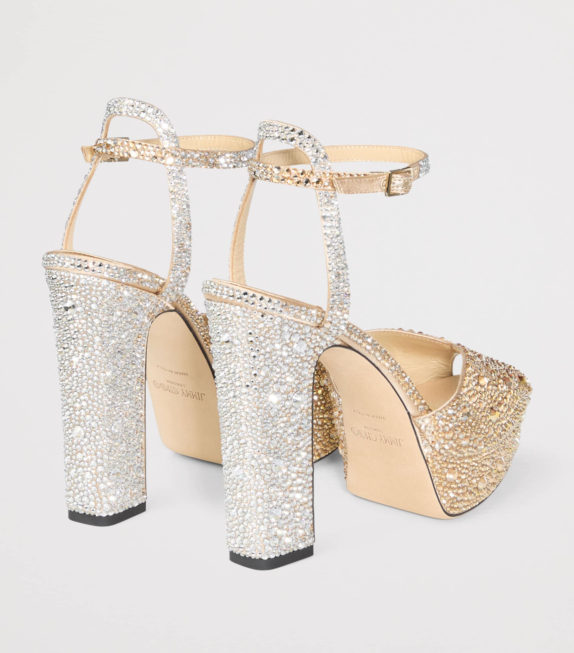 Jimmy Choo Sacaria 120 Embellished Platform Sandals Gold/crystal Image 4