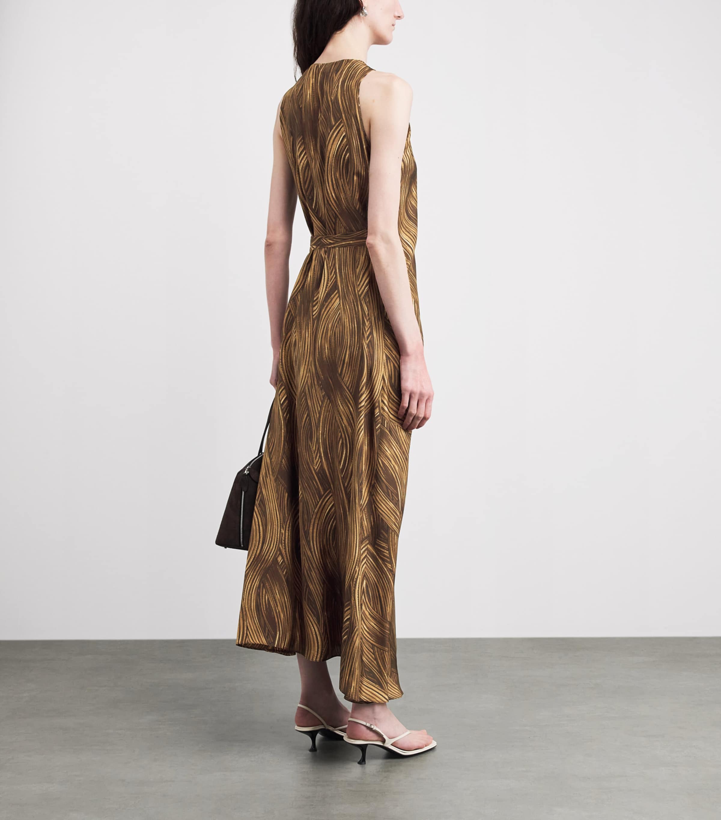 RETORI Womens Silk Grass Waves Maxi Dress Camel Image 5