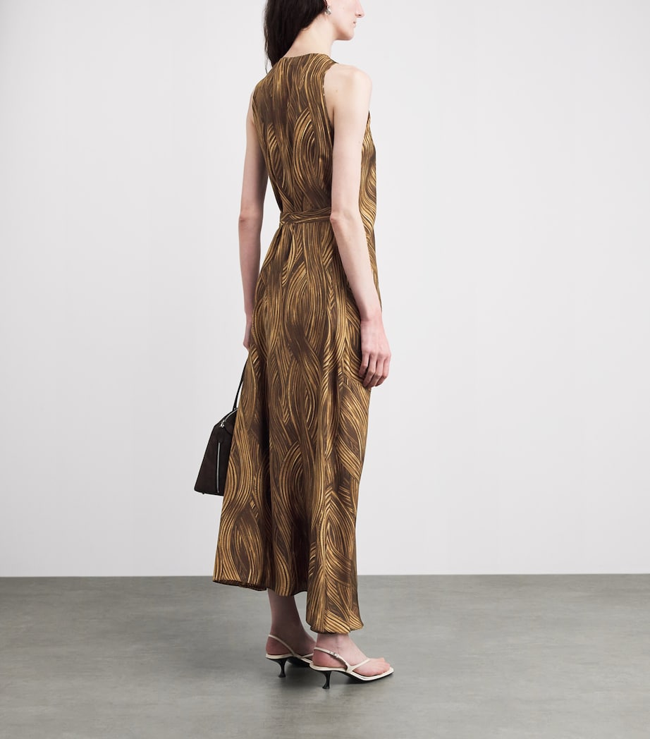 RETORI Womens Silk Grass Waves Maxi Dress Camel Image 5