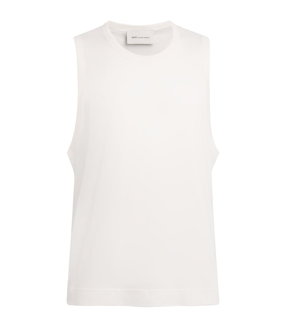 AMI Paris Mens Cotton Ami de Coeur Tank Top Blanc Creme Image 1