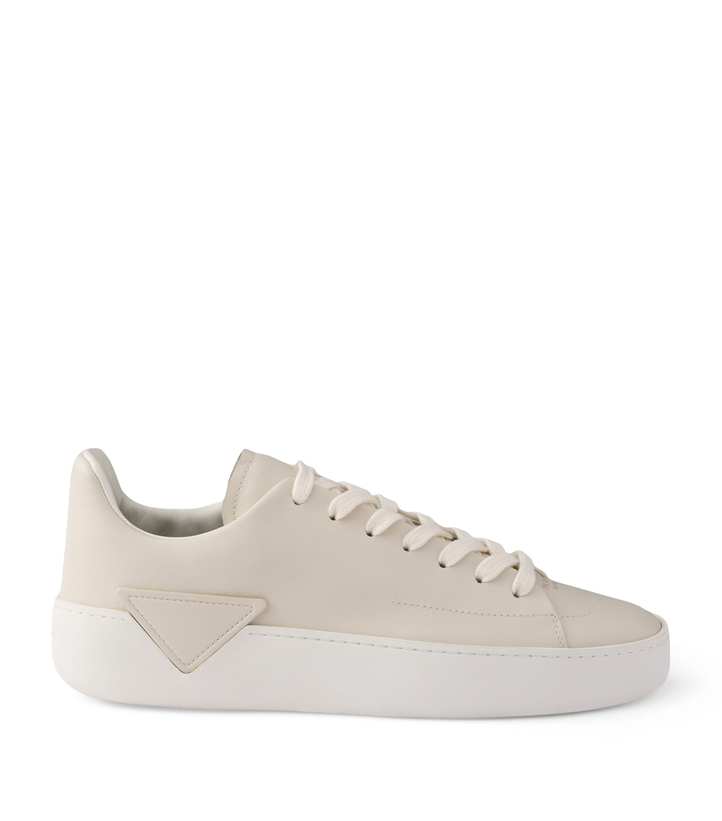 Prada Leather Court Low-Top Sneakers Neutral Image 1