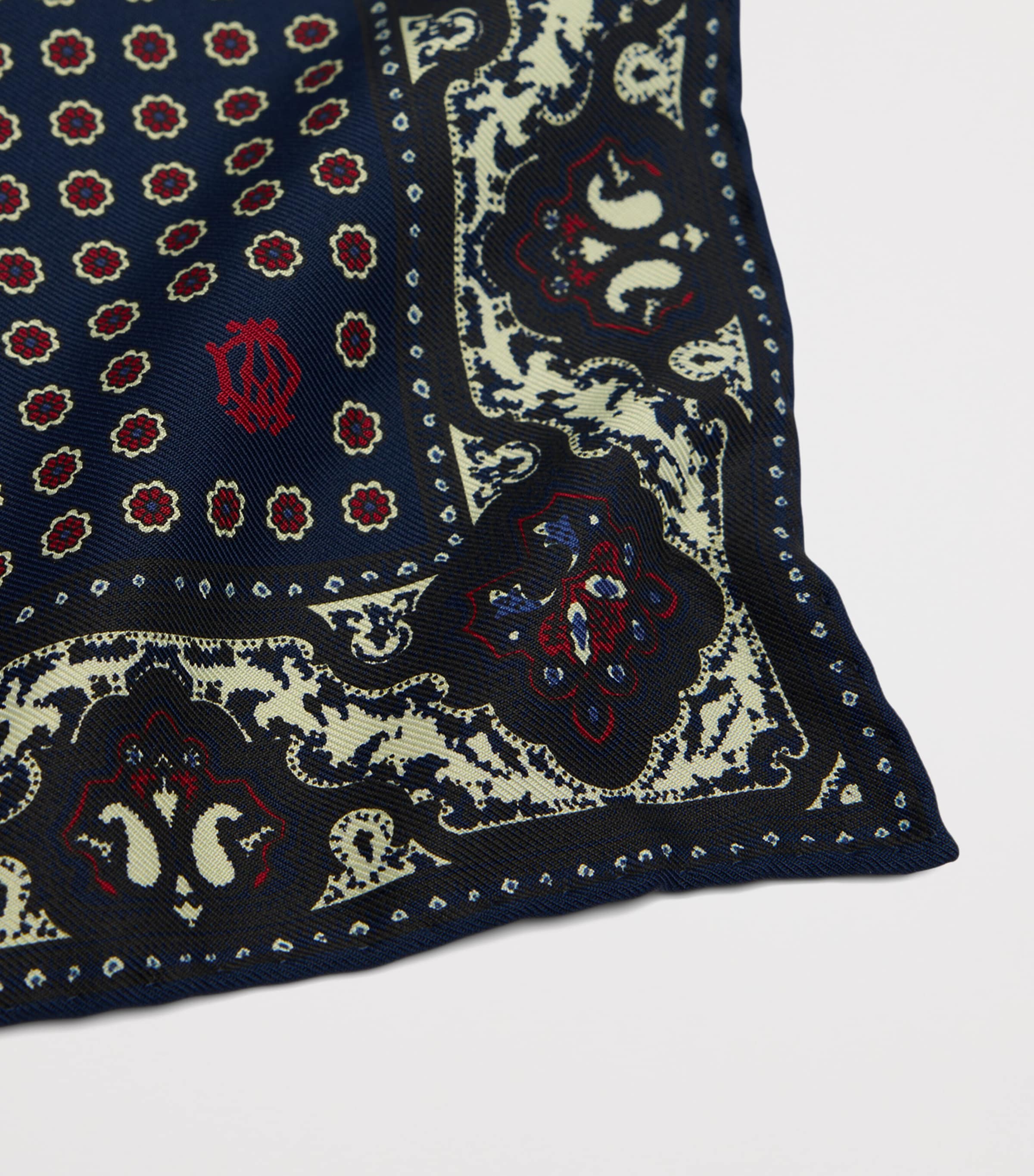 Dunhill Mulberry Silk Floral Medallion Pocket Square Red Image 2