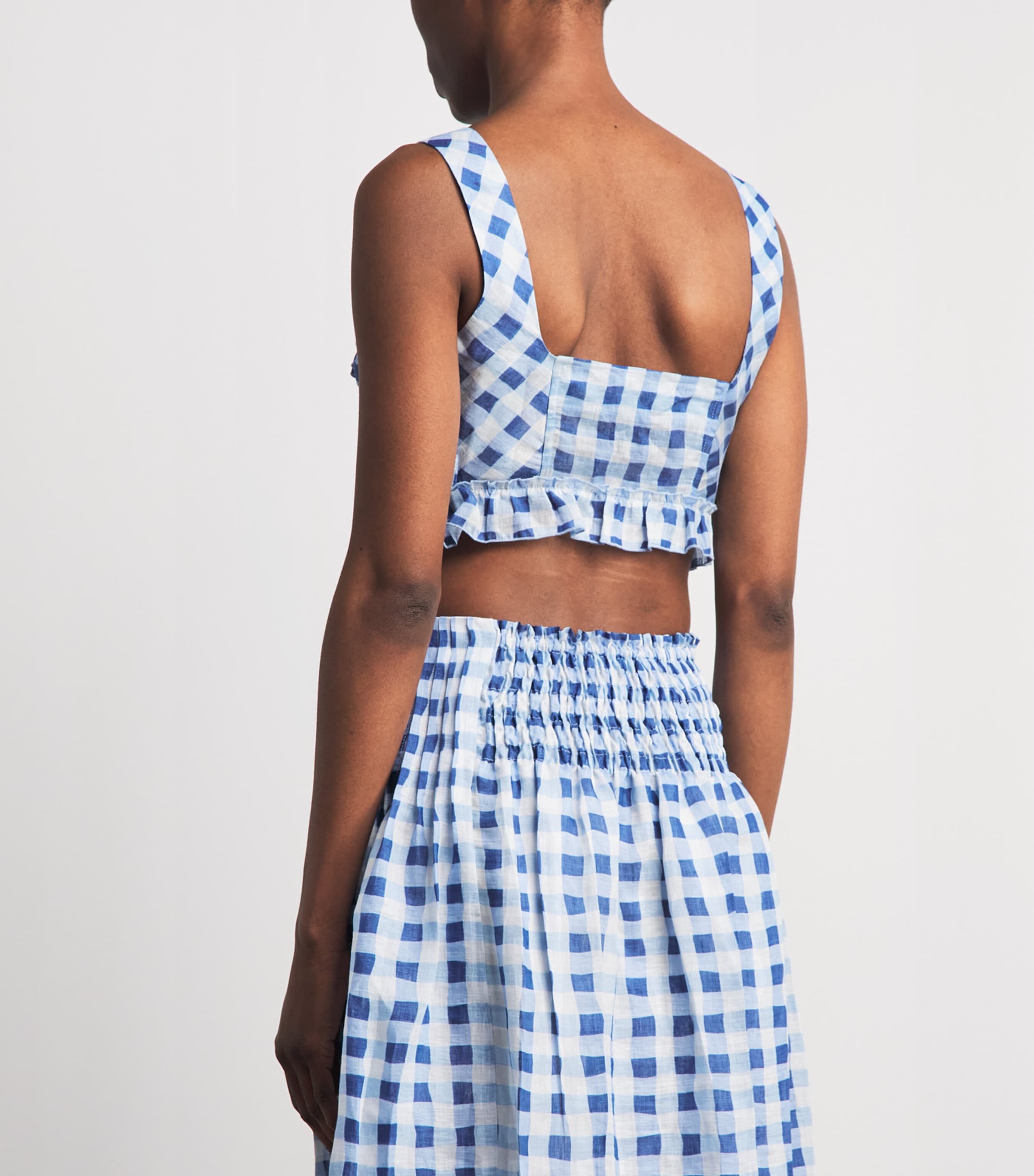 Sandro Paris Womens Linen-Blend Gingham Crop Top Blu / White Image 5