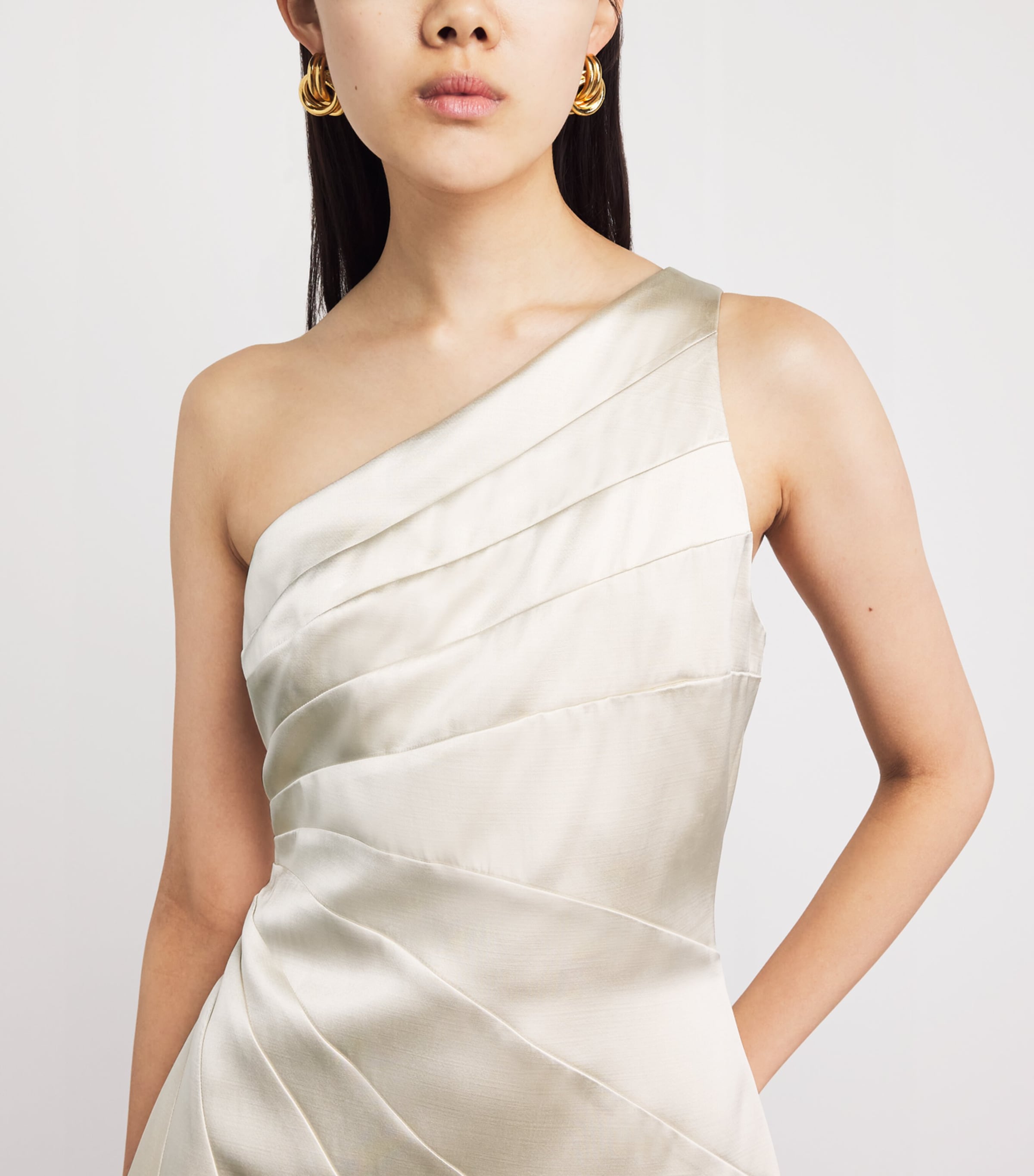 Sandro Paris Womens Satin Asymmetric Mini Dress Latte Image 3