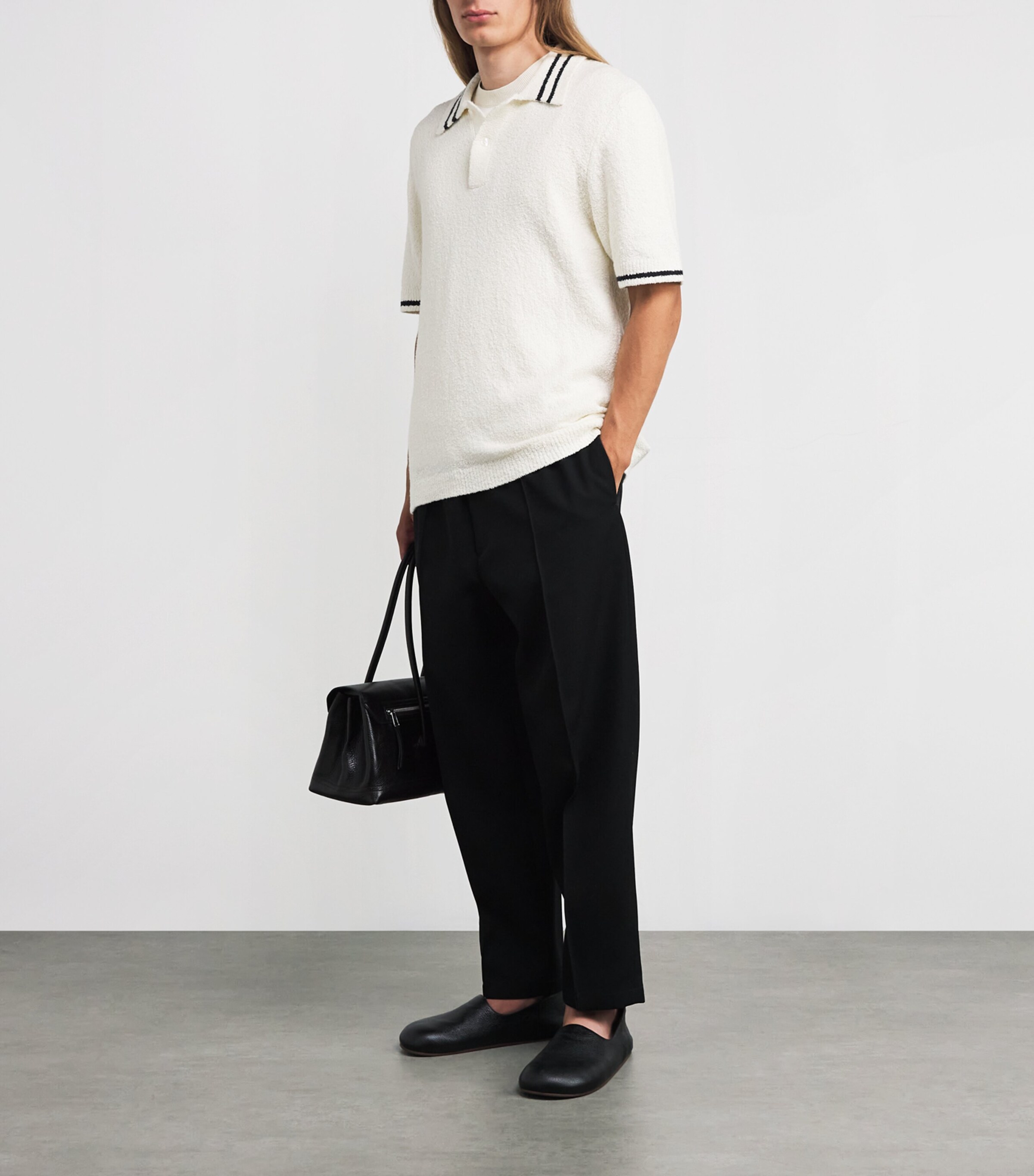Samsøe Samsøe Mens Knitted Stripe-Collar Polo Shirt Clr Cream Image 2