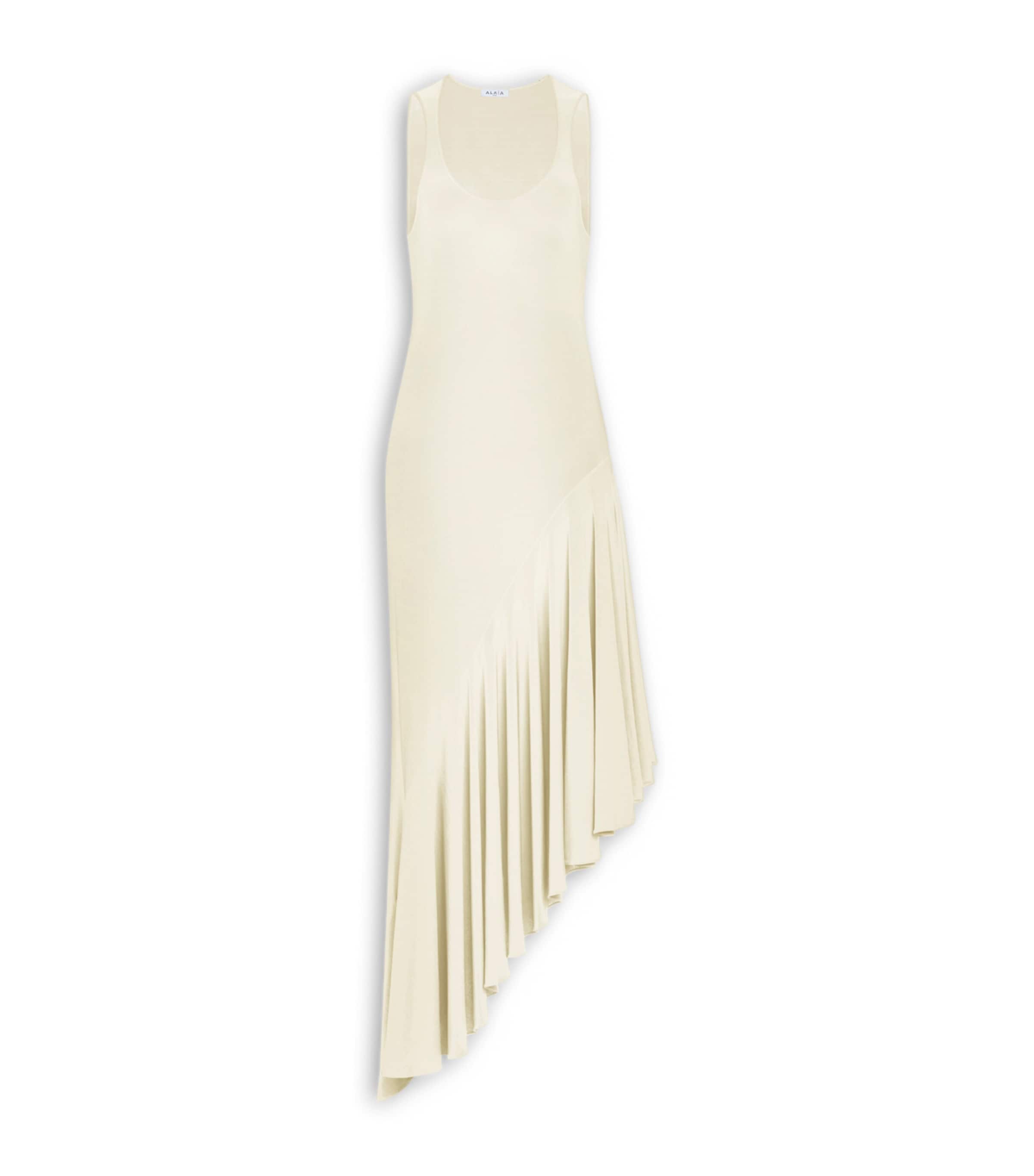 Alaïa Womens Jersey Asymmetric Midi Dress Panna Cotta Image 1