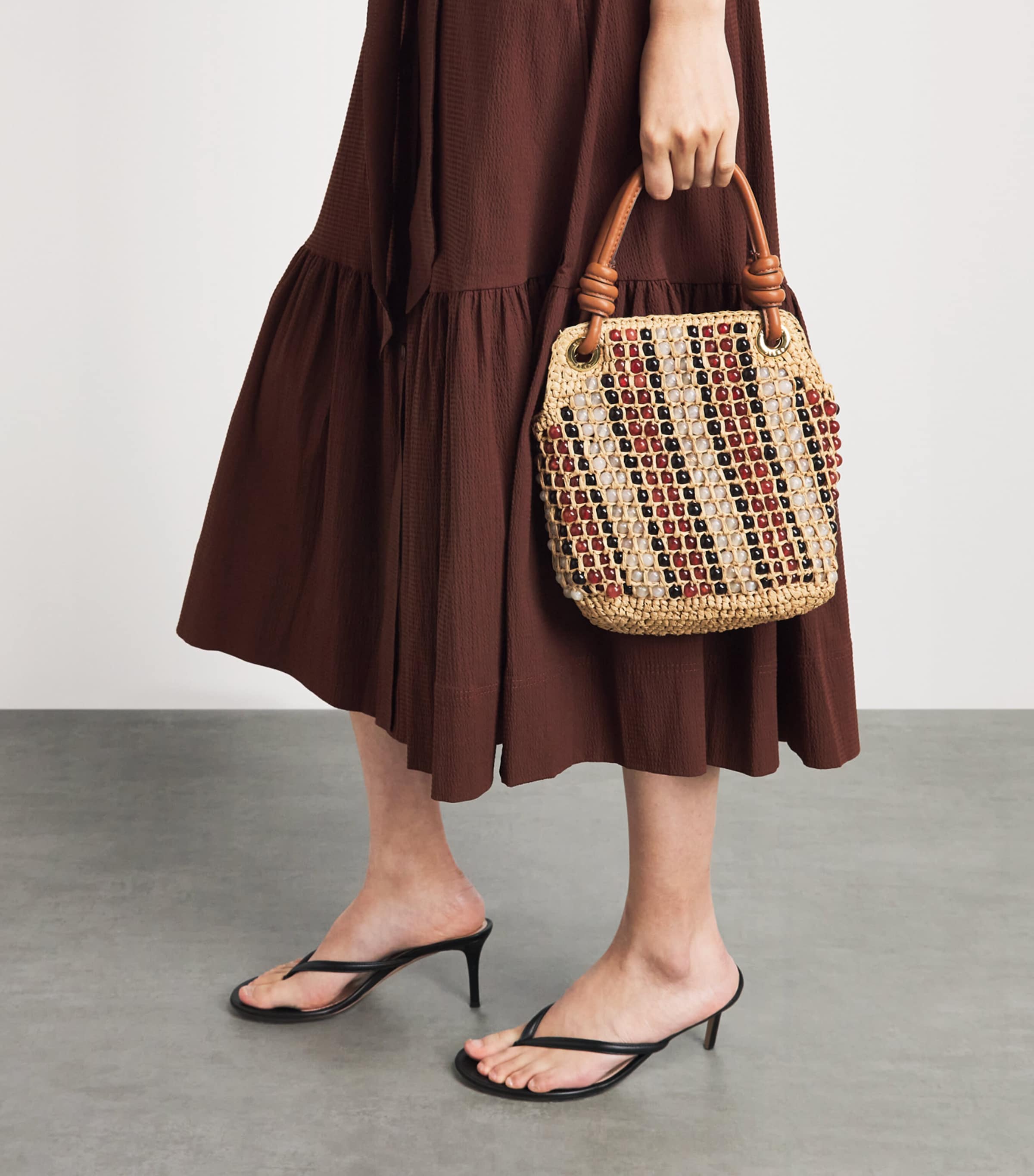 ME+EM Womens Stretch-Cotton Seersucker Midi Shirt Dress Cinnamon Brown Image 5