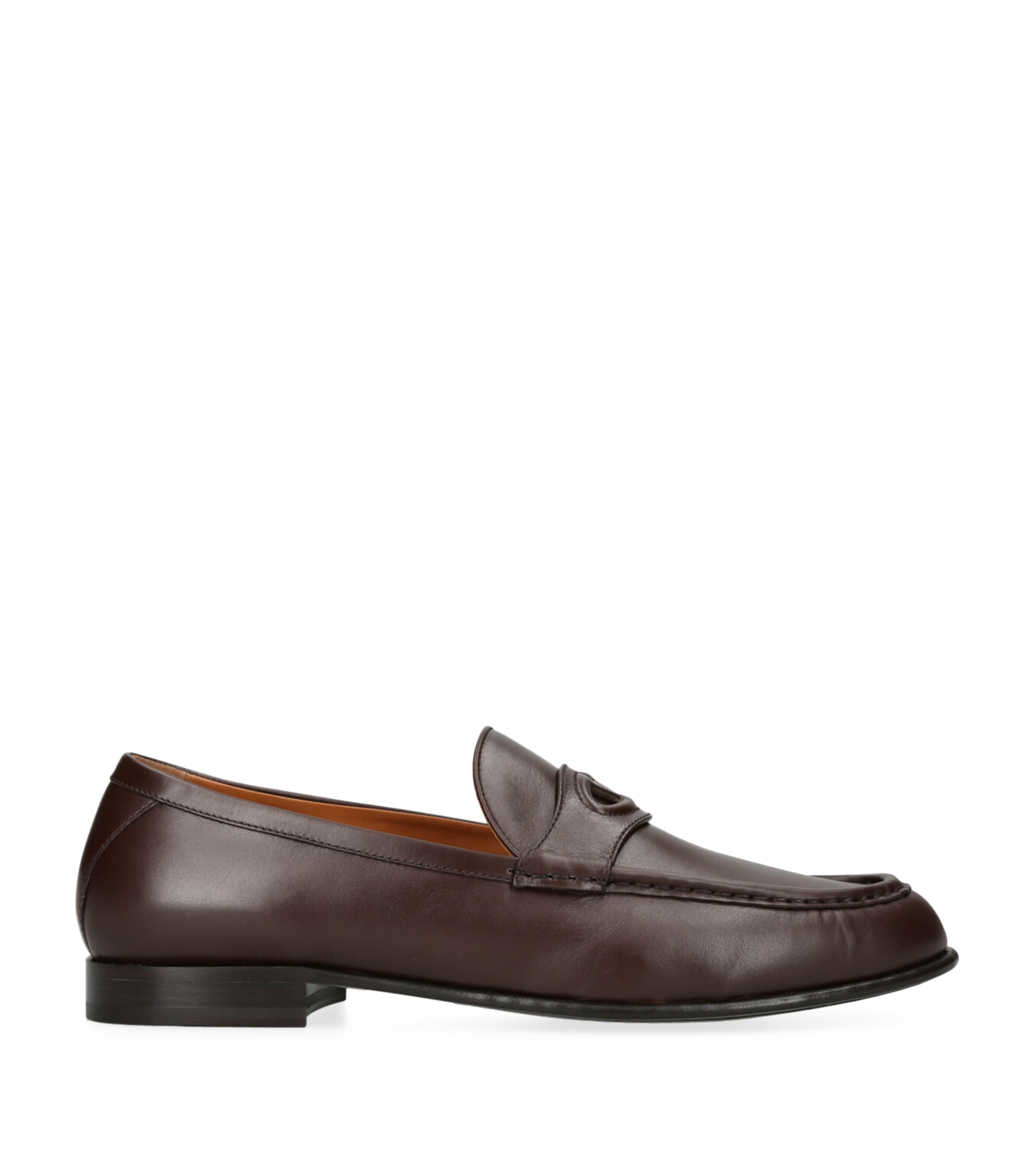 Valentino Garavani Leather Vlogo Loafers In Brown