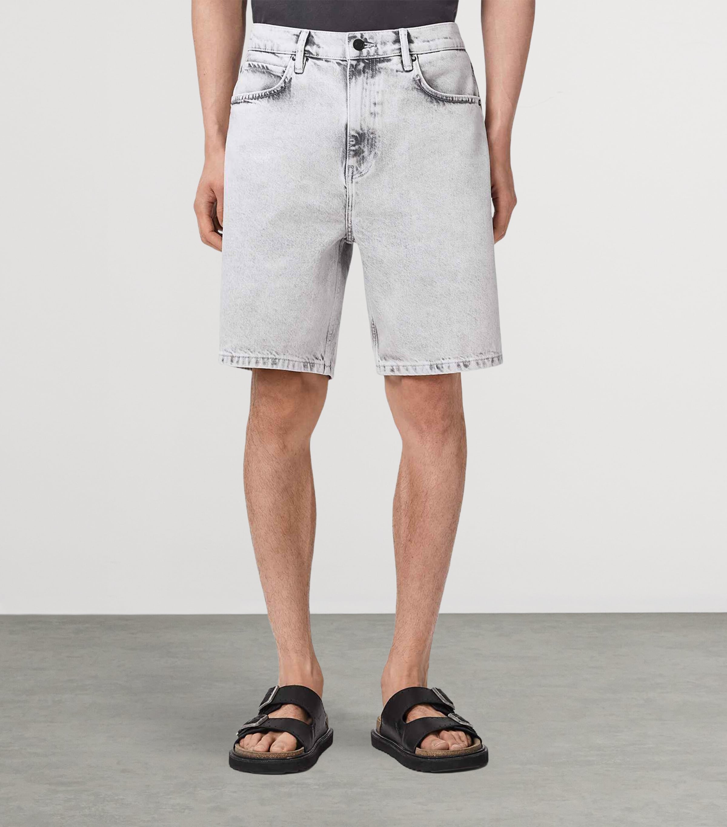 AllSaints Mens Lenny Straight Denim Shorts Bleached Grey Image 3
