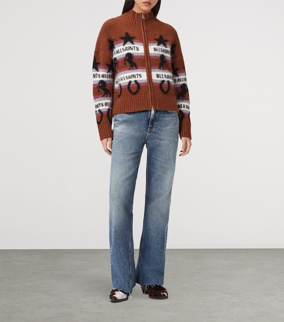 AllSaints Womens Epona Zip-Up Cardigan Cognac Brown Image 2