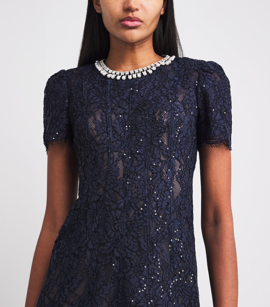 Sequin-Lace Embellished-Neck Midi Dress NAVY Image 6