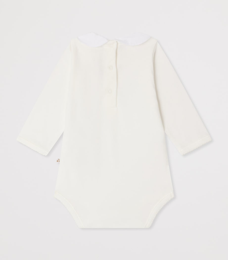 Bonpoint Organic Cotton Embroidered Cygne Bodysuit (1-18 Months) Blanc Lait Image 2