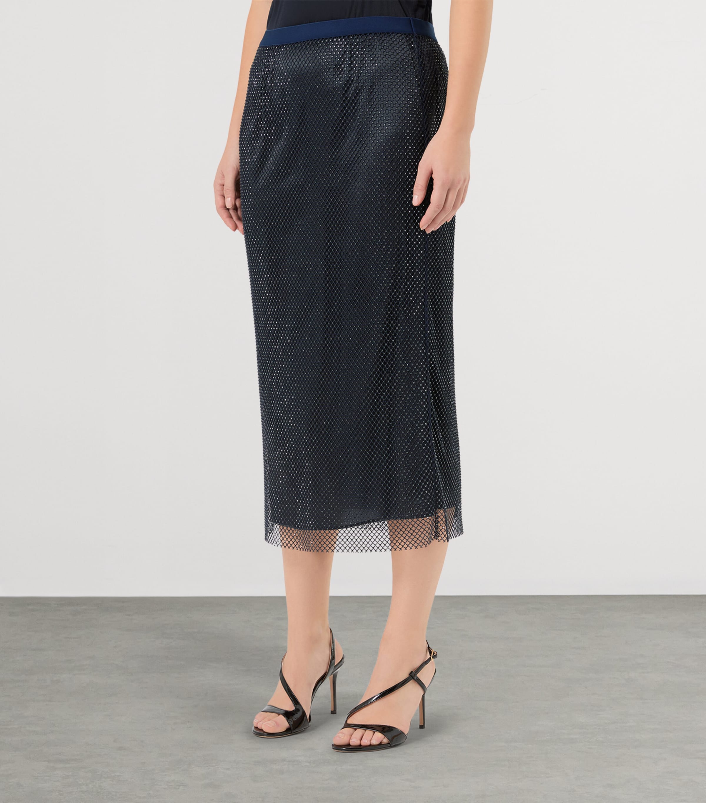 Marina Rinaldi Womens Crystal-Embellished Net Skirt Midnightblue Image 3