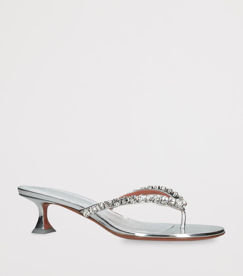 Leather Embellished Gigi Thong Sandals 45 SILVER Image 3