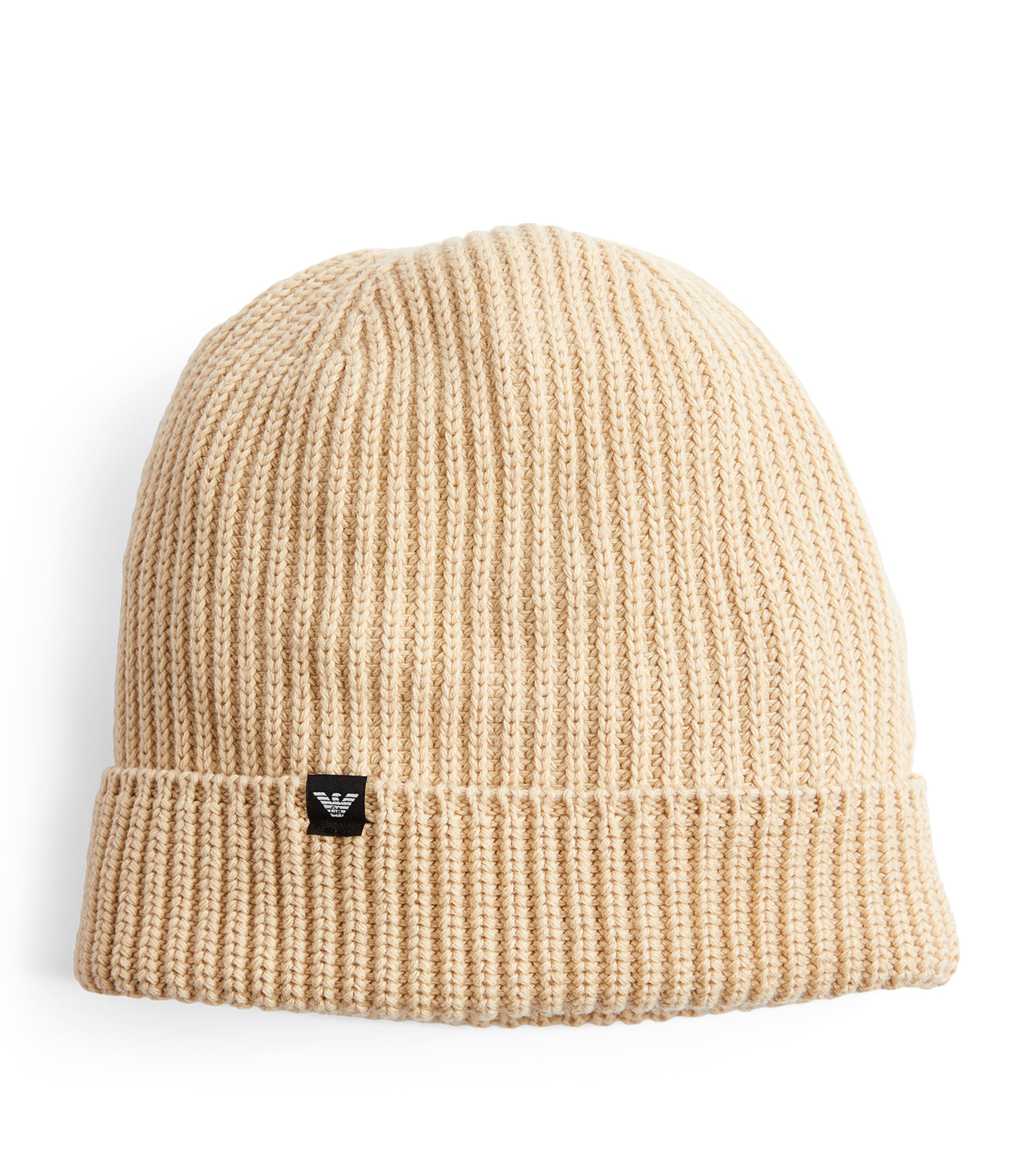 Emporio Armani Ribbed Beanie In Beige