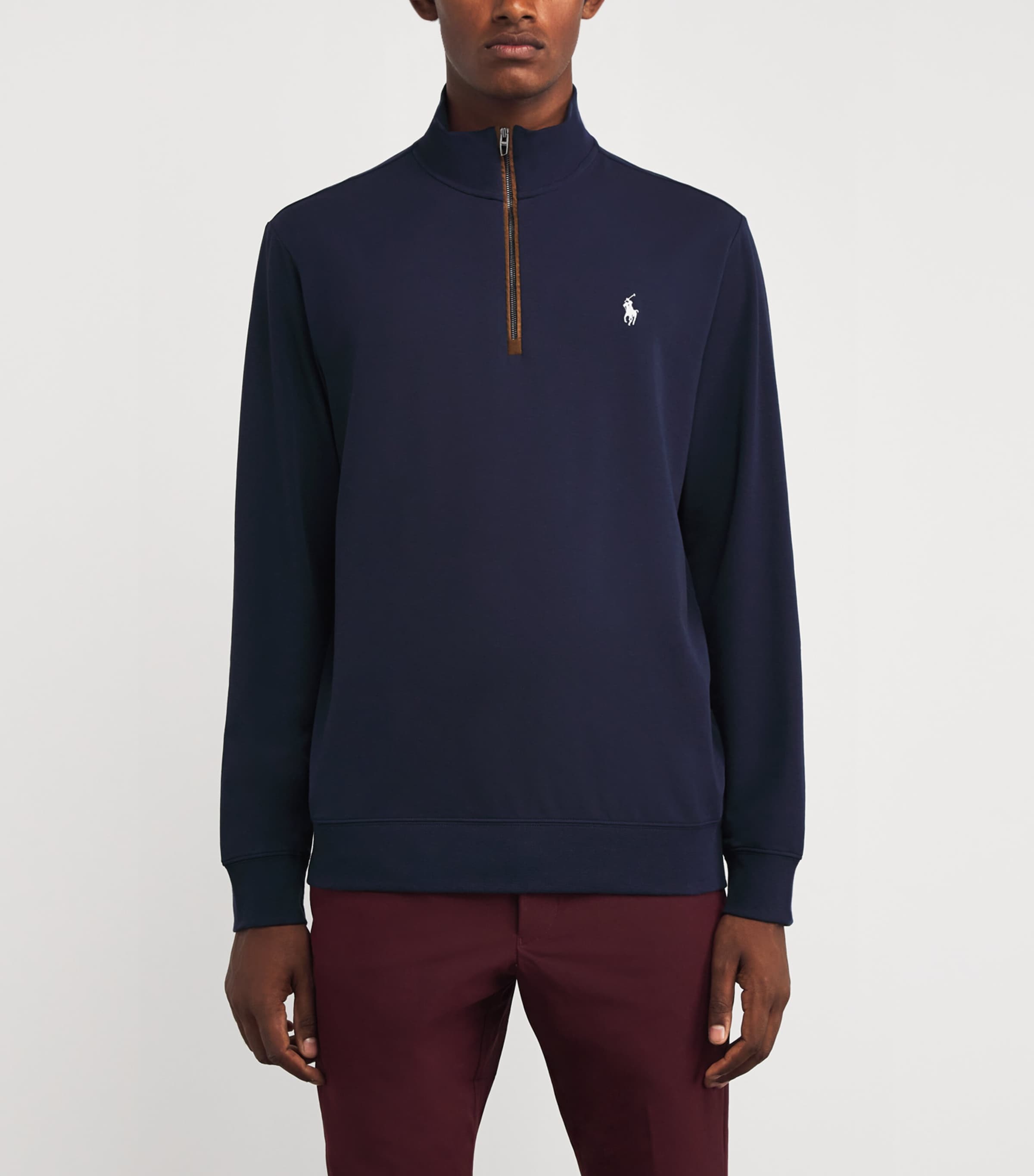 Cotton-Blend Polo Pony Quarter-Zip Sweater REFINED NAVY Image 3