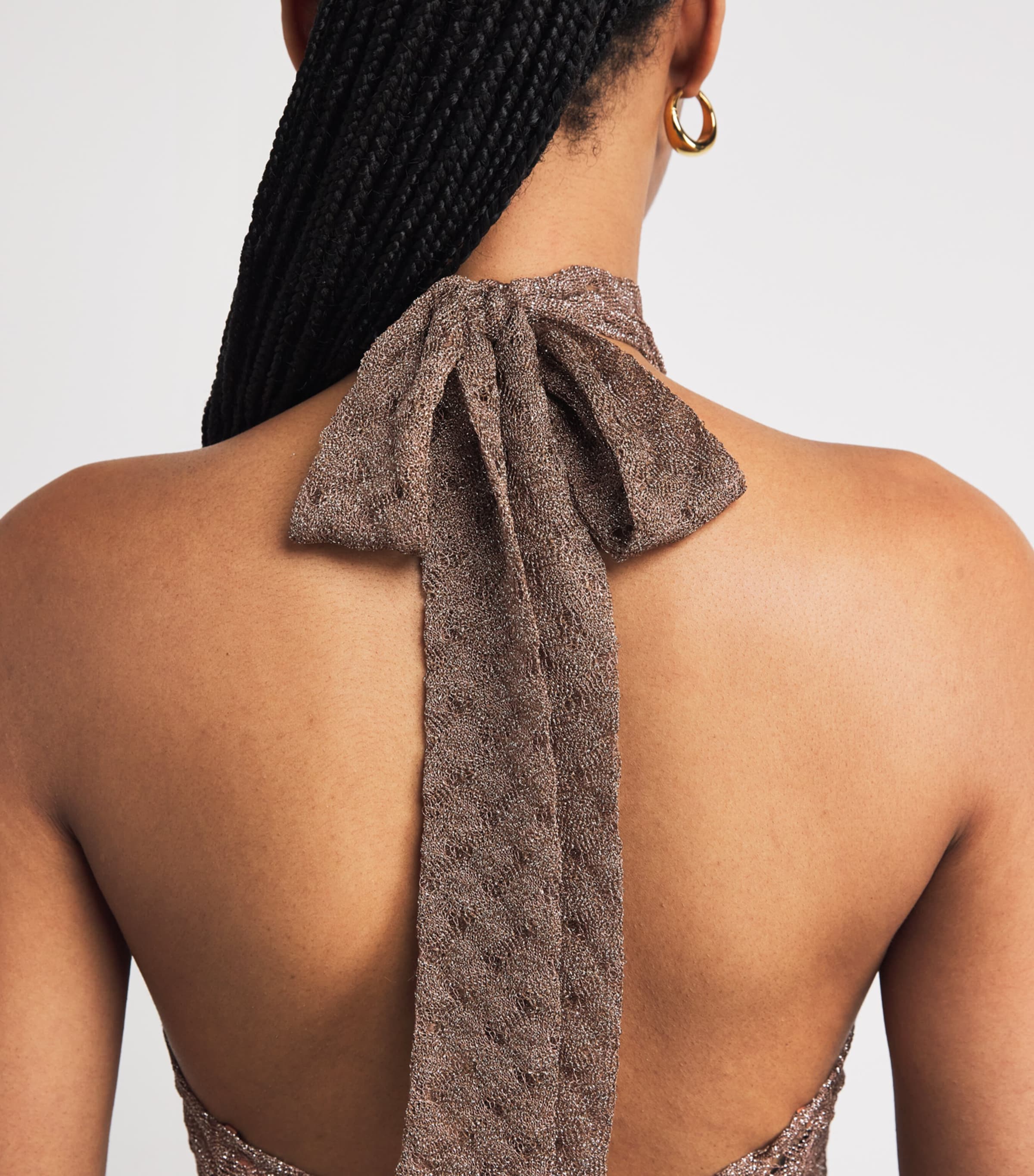 Lamé Open-Knit Halterneck Crop Top S80EE BROWN Image 6