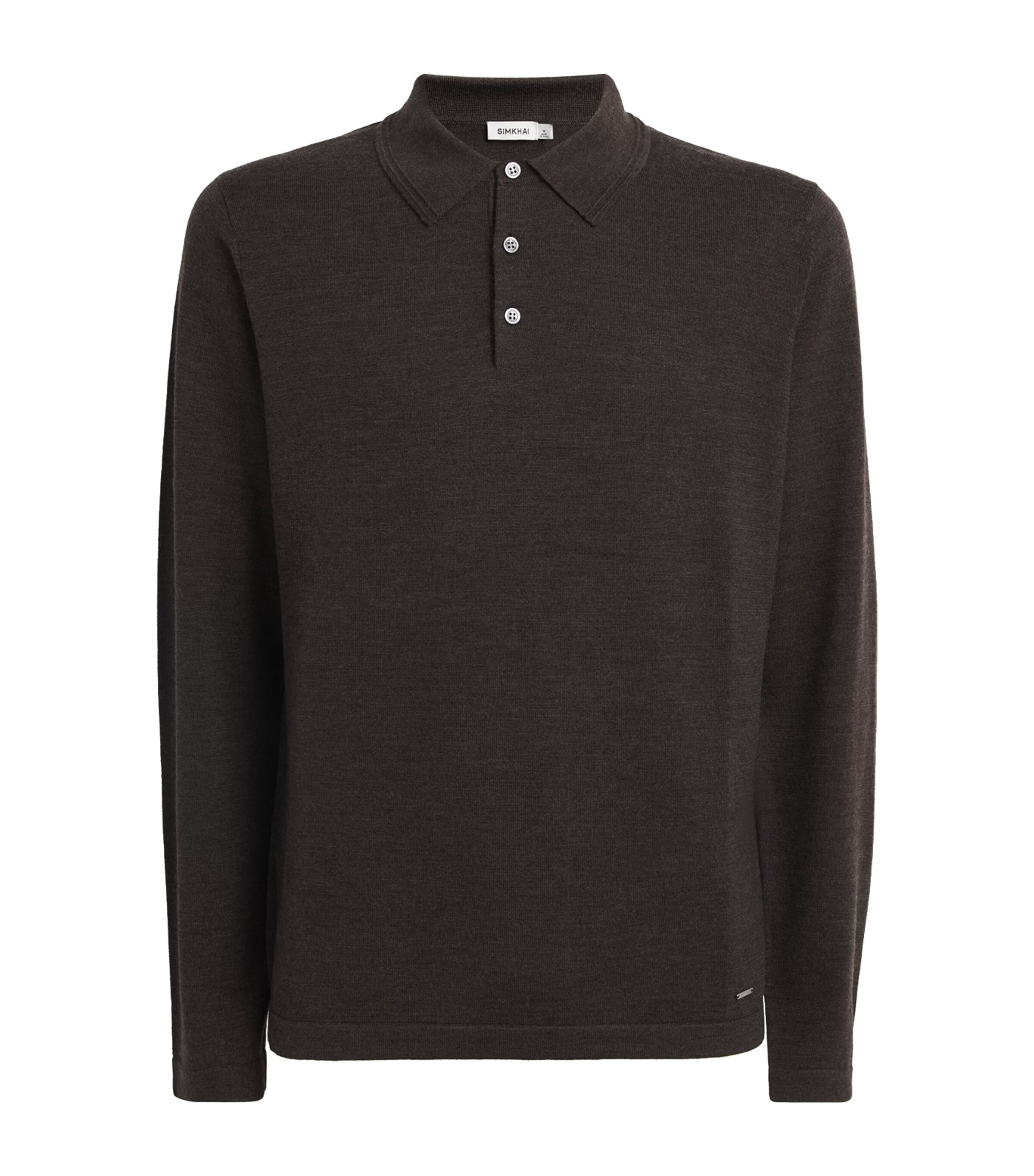 Simkhai Mens Wool Reynolds Polo Shirt Chocolate Melange Image 1