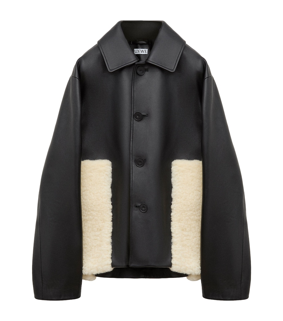 LOEWE Womens Nappa Lambskin Shearling-Trim Jacket Black Image 1