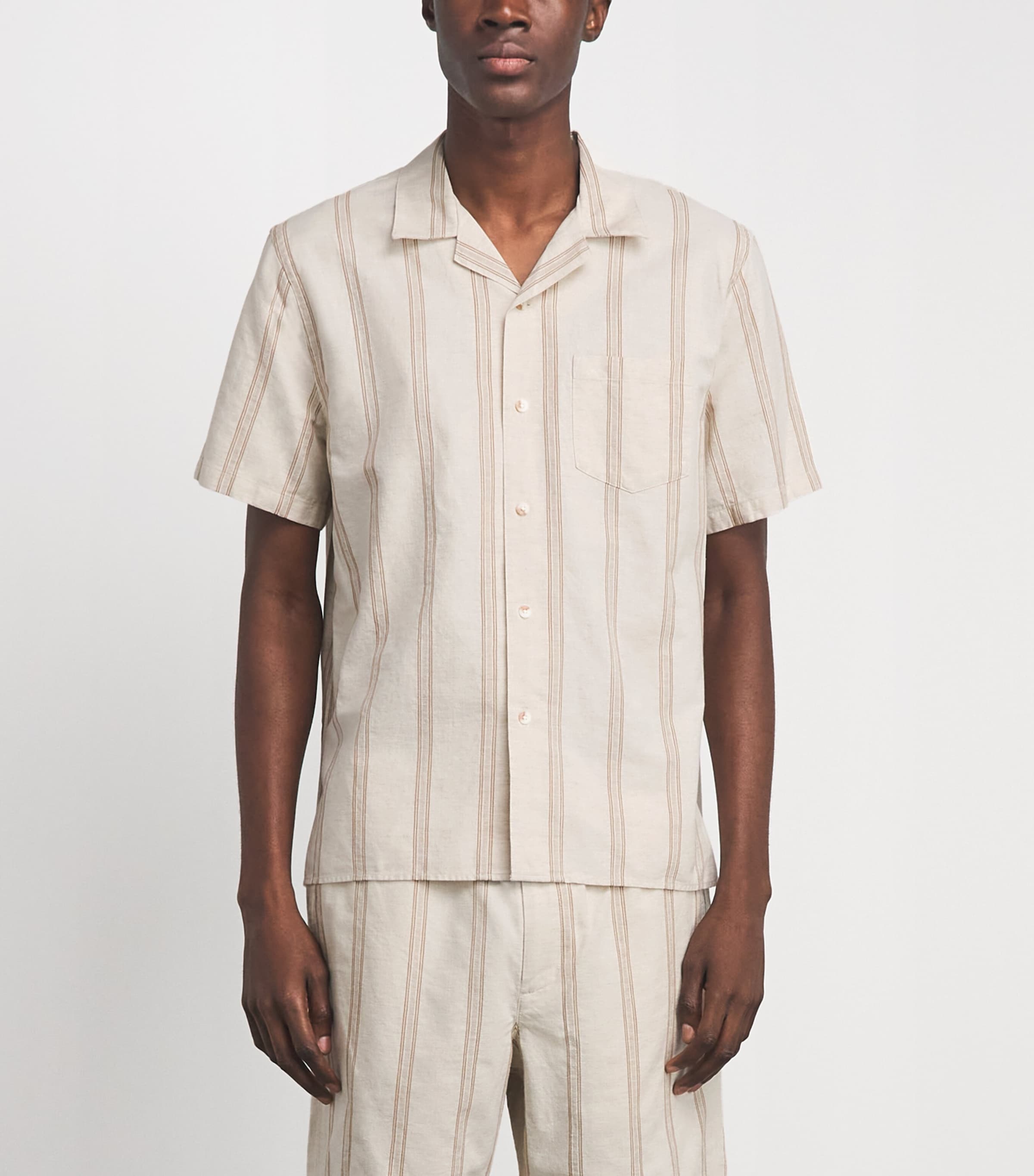 Vince Mens Cotton-Hemp Stripe Shirt Midland/smock White Image 4