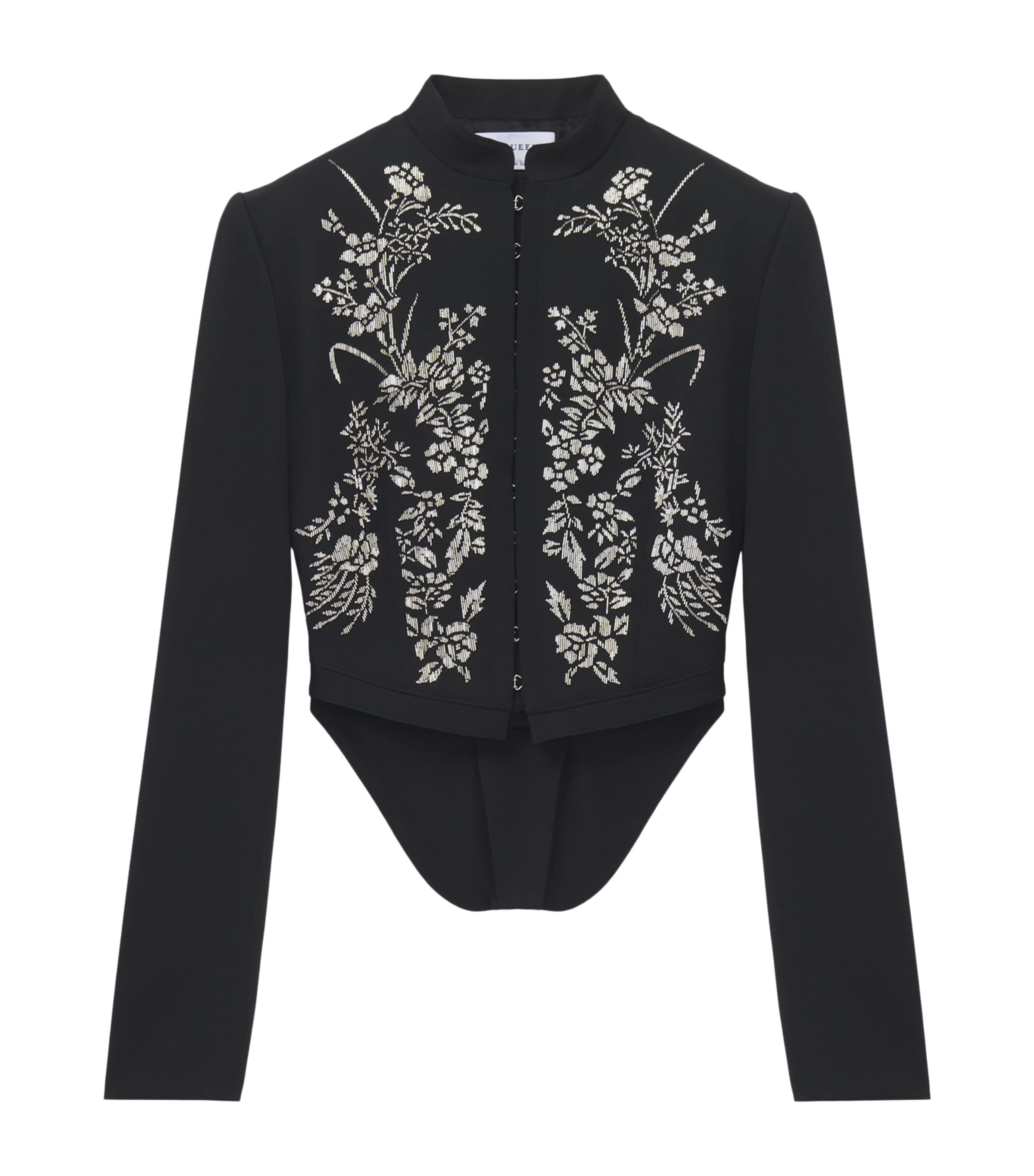 McQueen Womens Wool Embroidered Floral Cropped Jacket Image 1