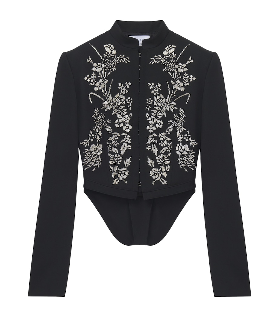McQueen Womens Wool Embroidered Floral Cropped Jacket Image 1