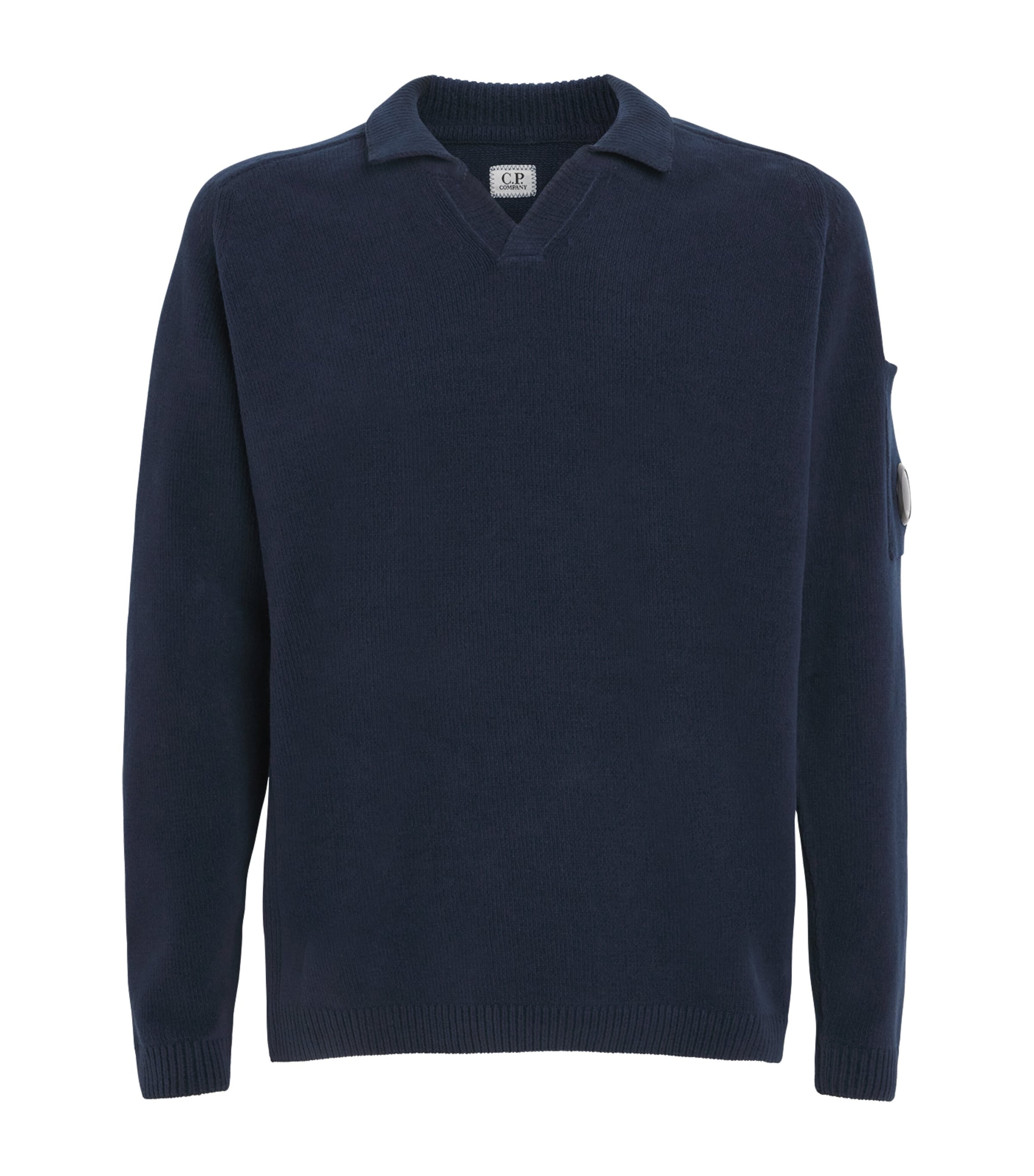 C.P. Company Mens Cotton Chenille Lens Polo Sweater Midnight Navy Image 1