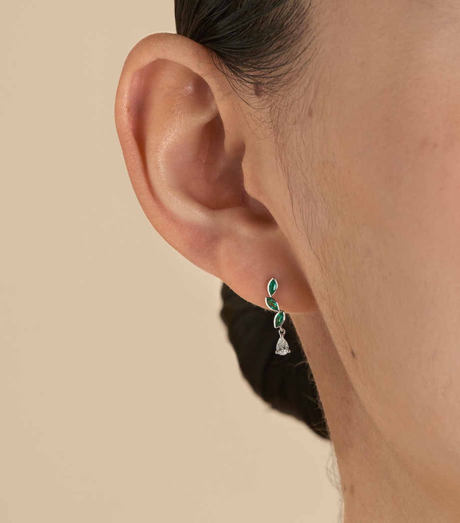 White Gold, Diamond and Emerald Marquise Earrings WHITE GOLD Image 2