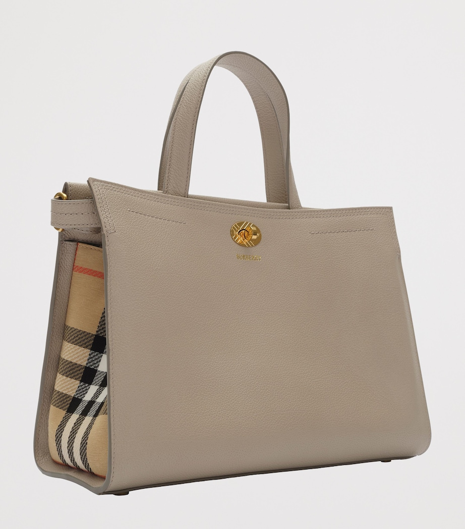 Burberry Womens Small Leather Cotswolds Check Tote Bag Mushroom Image 4