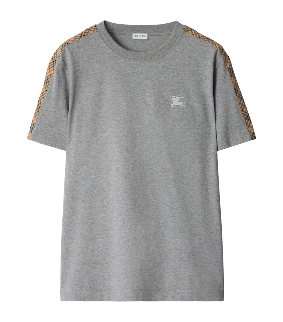 Cotton Check-Trim Slim T-Shirt PALE GREY MELANGE Image 1