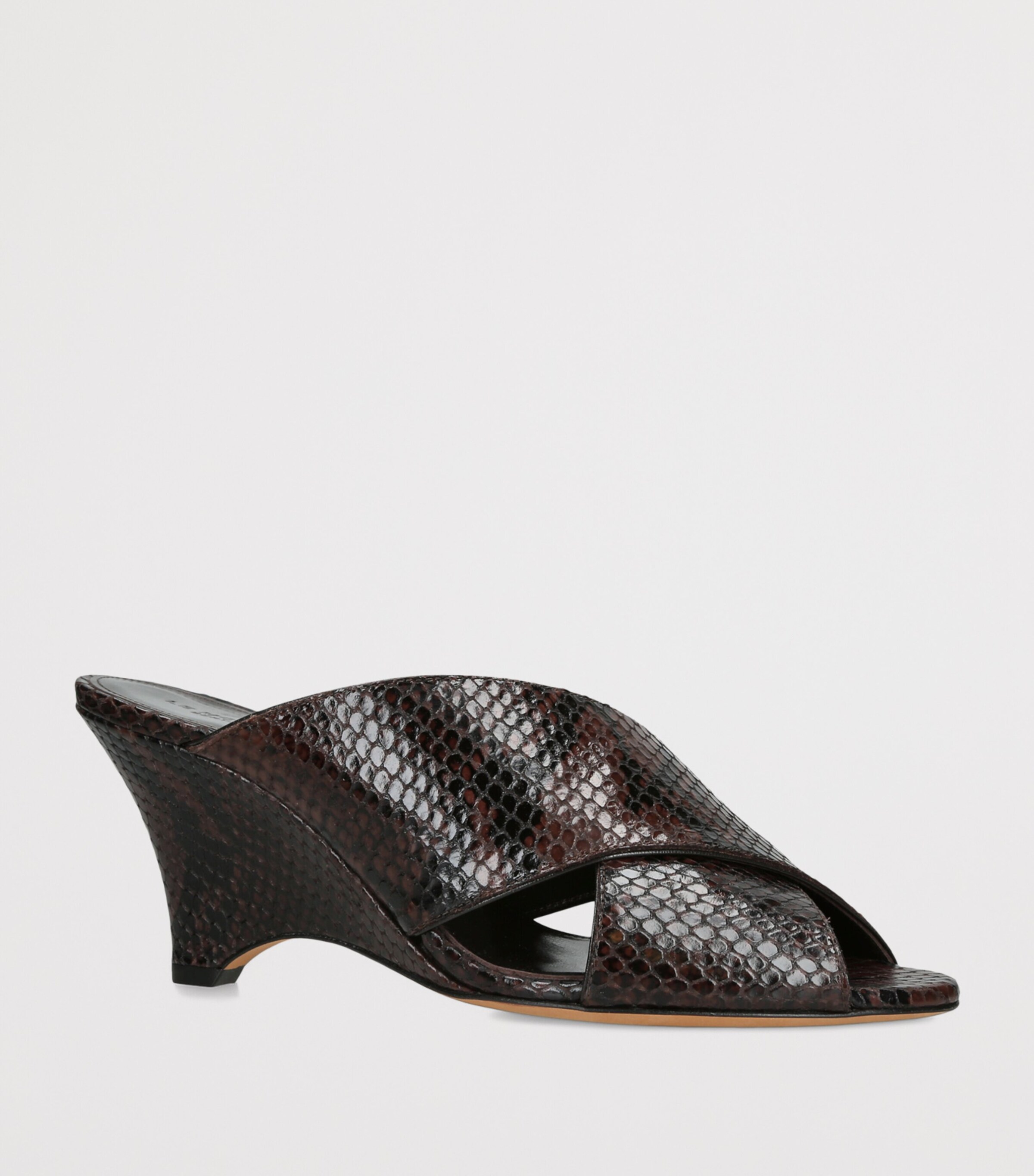 Le Monde Beryl Leather Sneak-Effect Luca Mules 70 Dark Brown Image 3