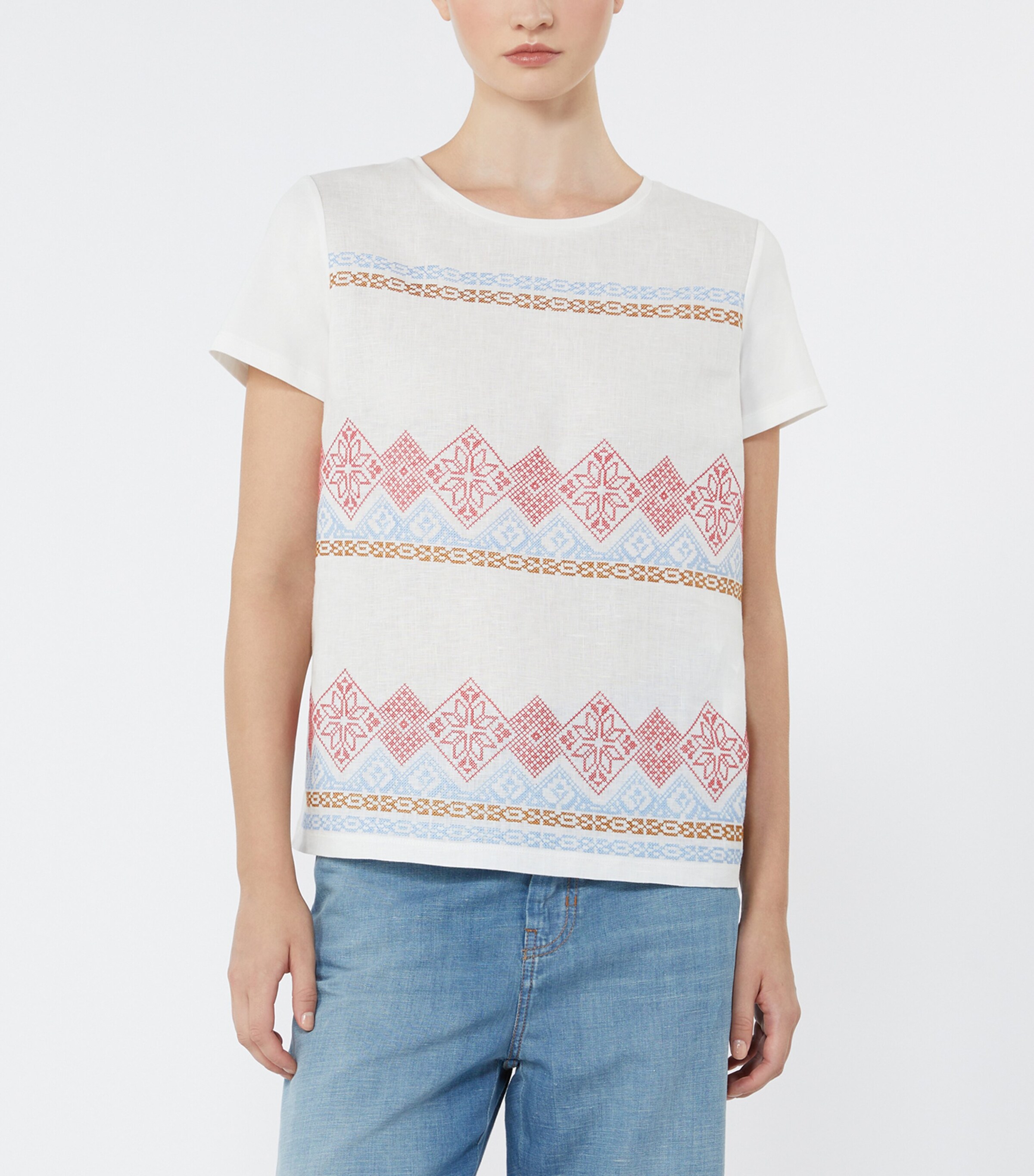 Weekend Max Mara Womens Cotton-Jersey Embroidered T-Shirt White Image 3